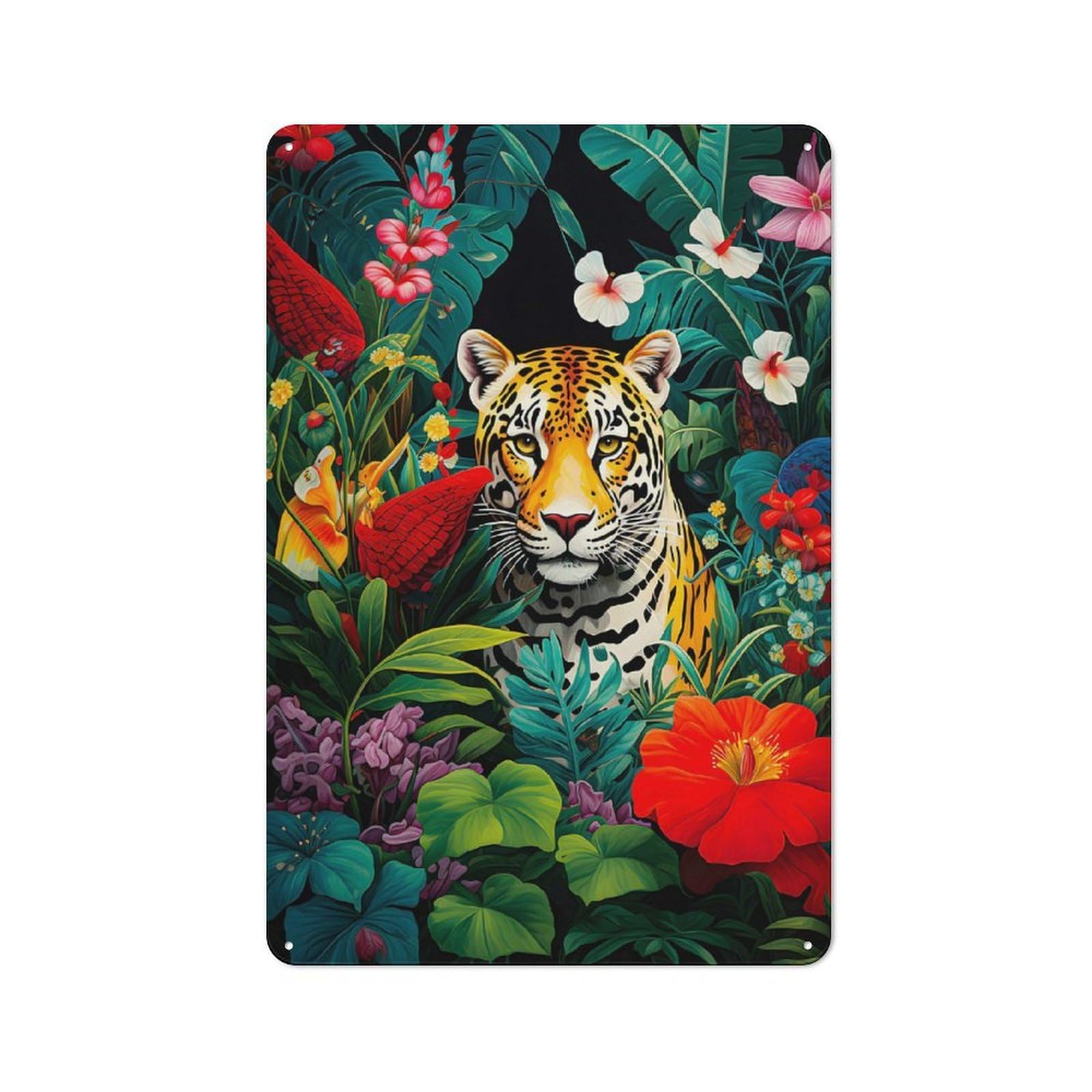Junmoney Jaguar Jungle Painting Country Metal Wall Decor 30X20cm, Country Metal Sign For Kitchen, Cottage, Porch Or Garden Room