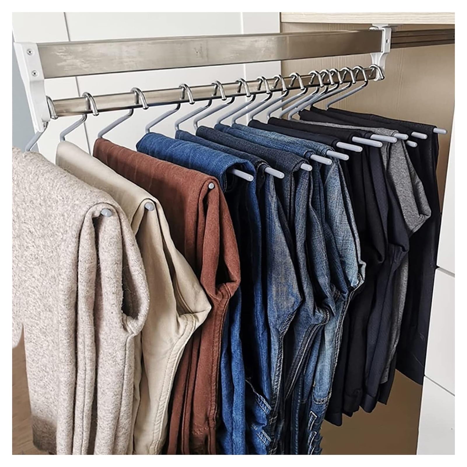 GLETSF Adjustable Pull Out Trousers Rack - Space-Saving Wardrobe Rail for Clothes, Ties, Scarves, Shawls & Jeans - Efficient Storage Solution,size_name-450mm
