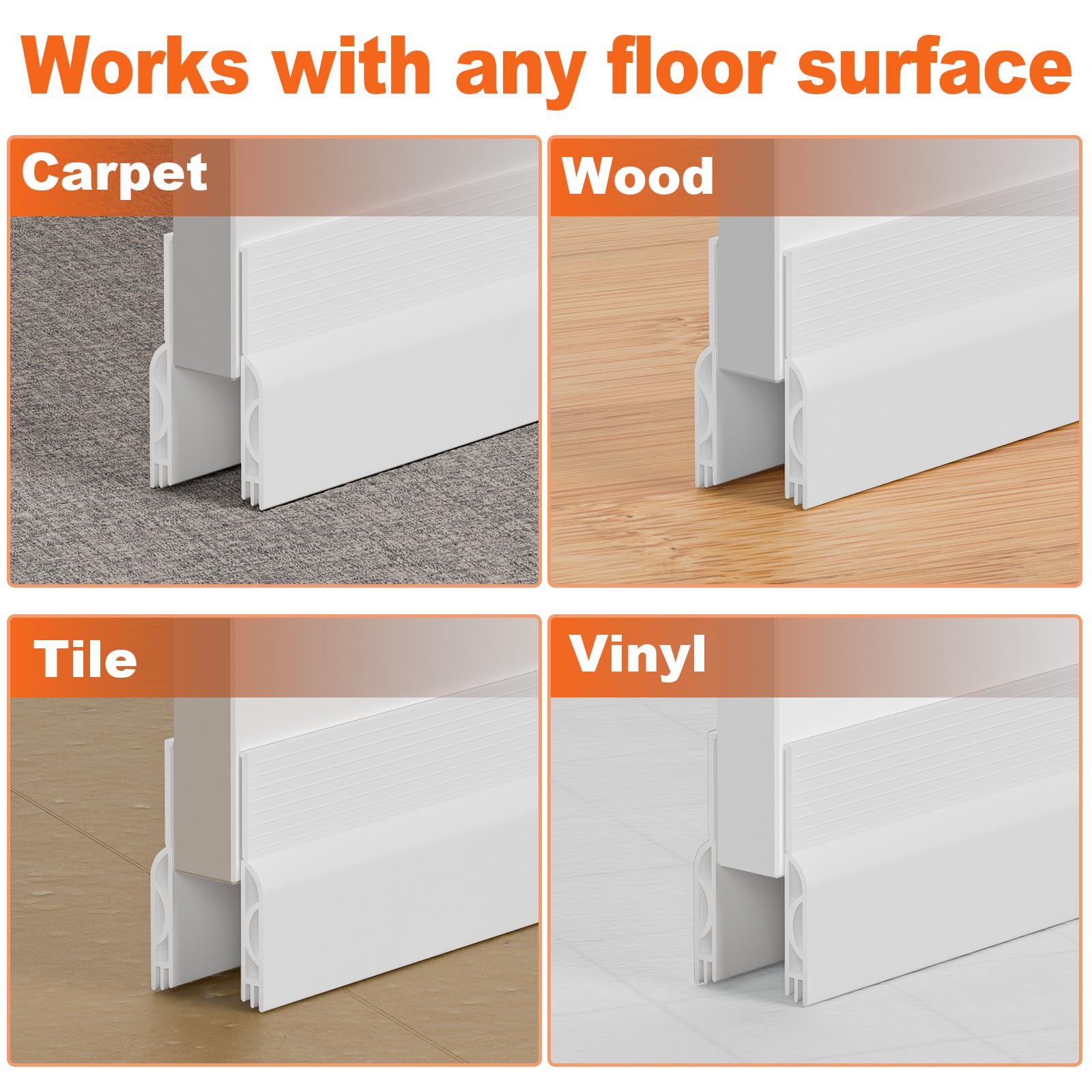 Door Draft Stopper, Door Sweep for Bottom of Door, Weather Stripping Door Seal, Under Door Gap Filler, Under Door Draft Blocker Soundproof/Insulator, Door stoppers (39", White) — Amazon image 9