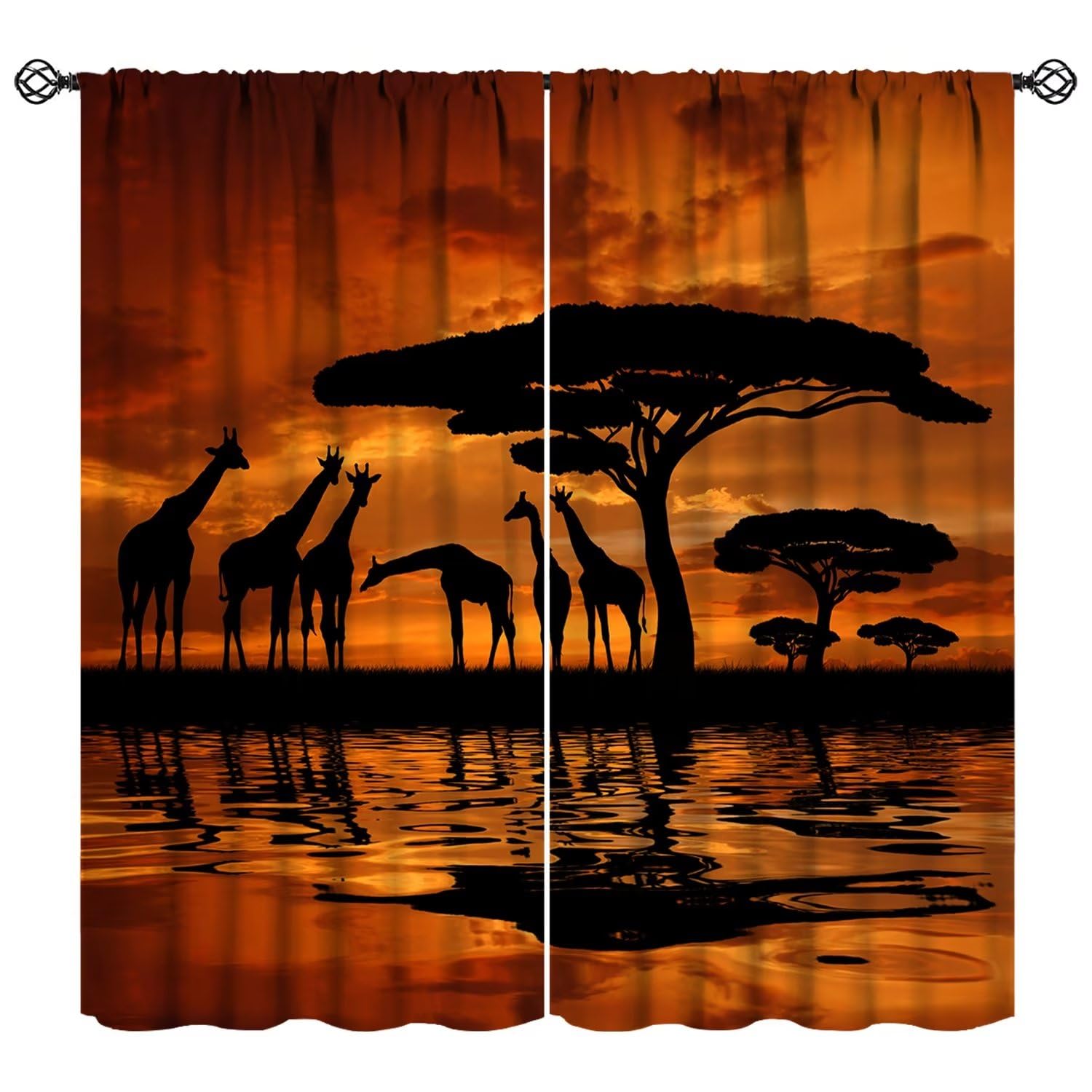 JESTRONRY African Wildlife Animals Blackout Curtains, Wildlife Animals Giraffe Rod Pocket Thermal Insulated Drapes Darkening Window Curtain for Living