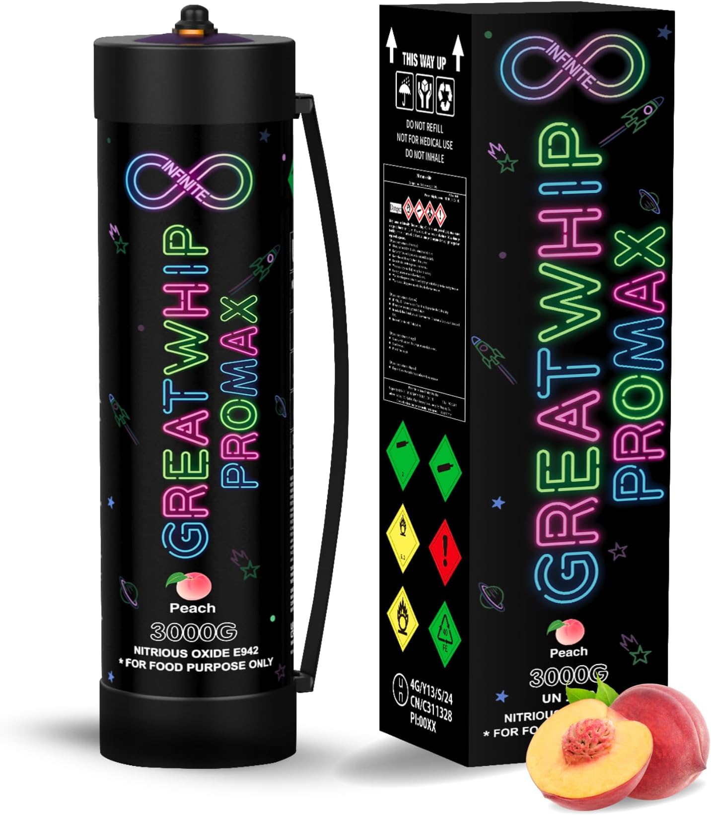 GreatWhip Peach Whipped Cream Charger 4.4L Nitrous Oxide N2O Tanks, 3000g Whip Cream Charger Cylinder, 1 Cylinder