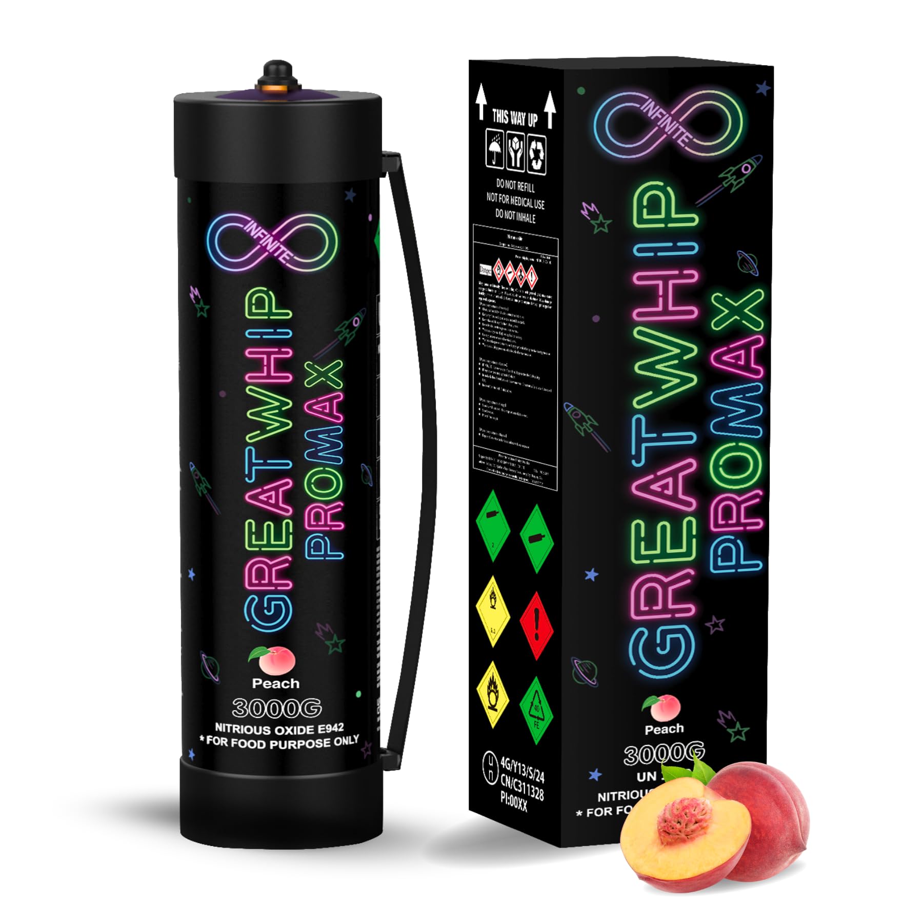 GreatWhip Peach Whipped Cream Charger 4.4L Nitrous Oxide N2O Tanks, 3000g Whip Cream Charger Cylinder, 1 Cylinder