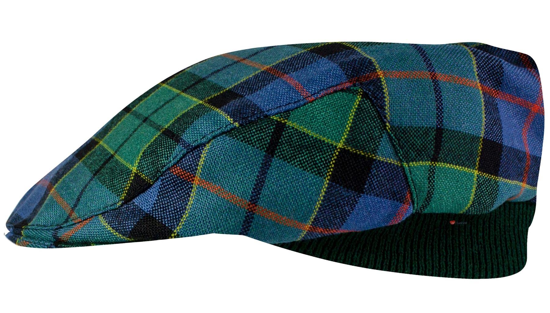 Tartan Design Flat Cap Forsyth Ancient Tartan Mens and Womens One Size Elasticated Band Comfort Fit Made in Scotland