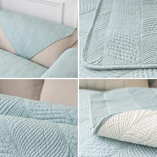 Miniatura 6 de vctops Funda acolchada de algodón para sofá, funda antideslizante para sofá modular, color sólido, súper suave, protector de muebles (azul, 28 x 28