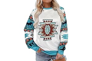 Nhicdns Western Shirt for Women Long Sleeves Aztec Cowgirl Sweatshirt Crew Neck Tops