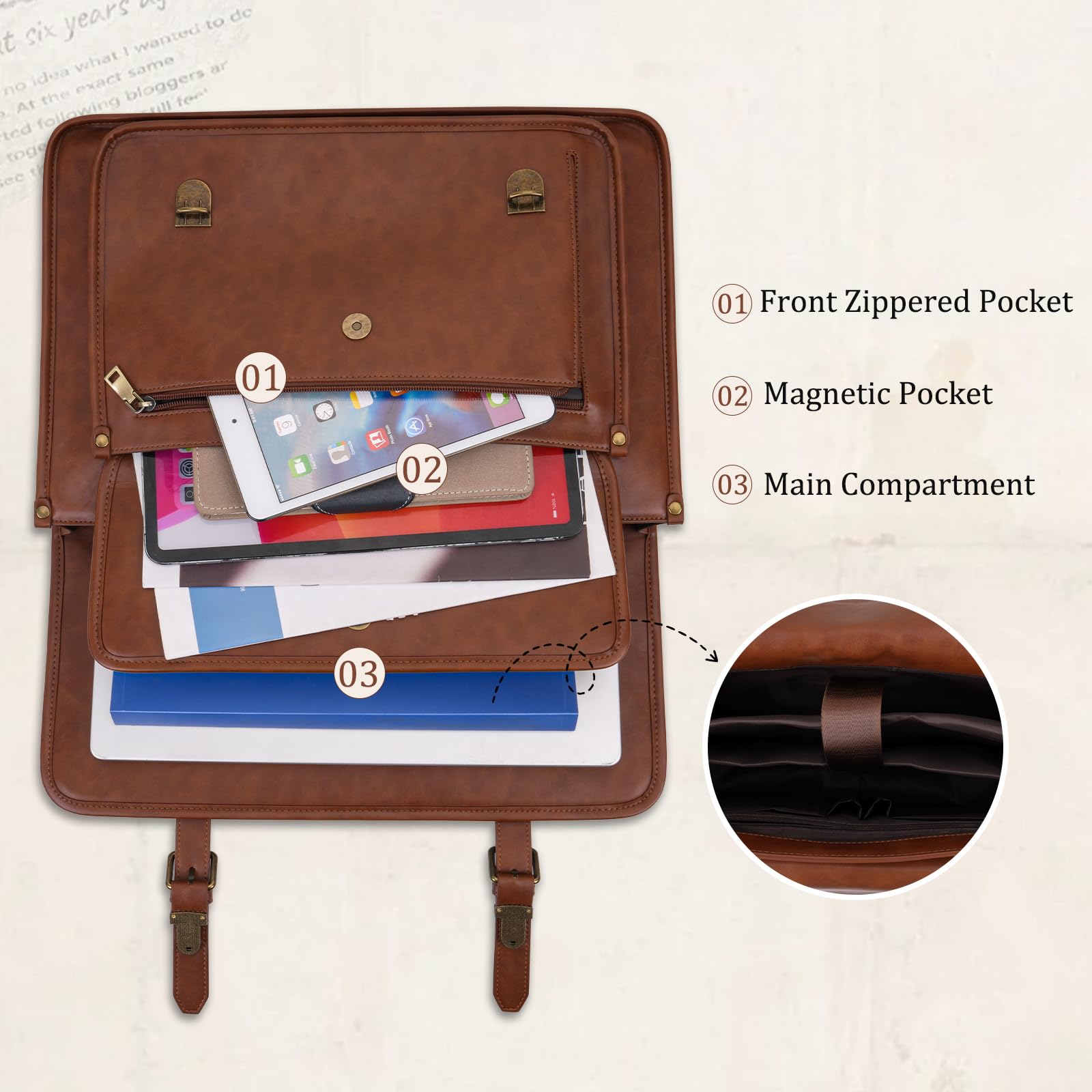MOSISO 3 en 1 Bolso Portátil, PU Bolso de Hombro Maletín | Bandolera Mochila para Portátil, Bolsos para Ordenador Bolsos de Mano Mochila para Libros