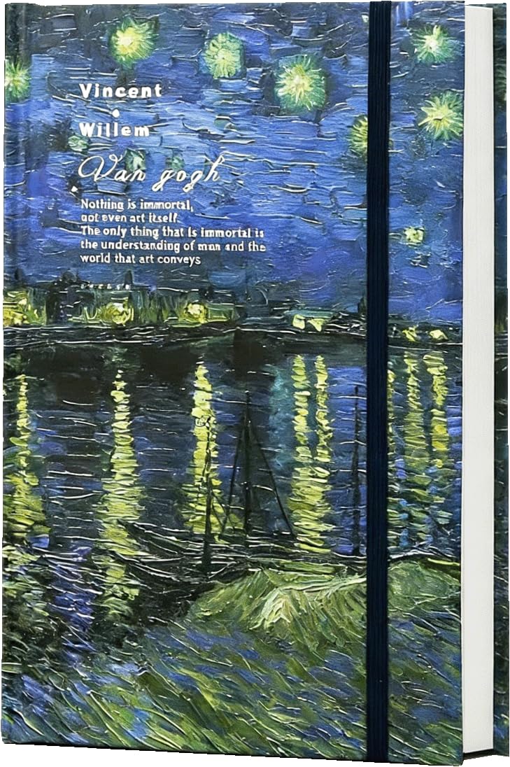 ipoul Art Journal, Sketch book, Blank Notebook, 130gsm, Thick Paper Sketchbook, A5, Hardcover Drawing Notebook, Blank Page Journal, Lay Flat, Unlined, Van Gogh Starry Night Over the Rhone