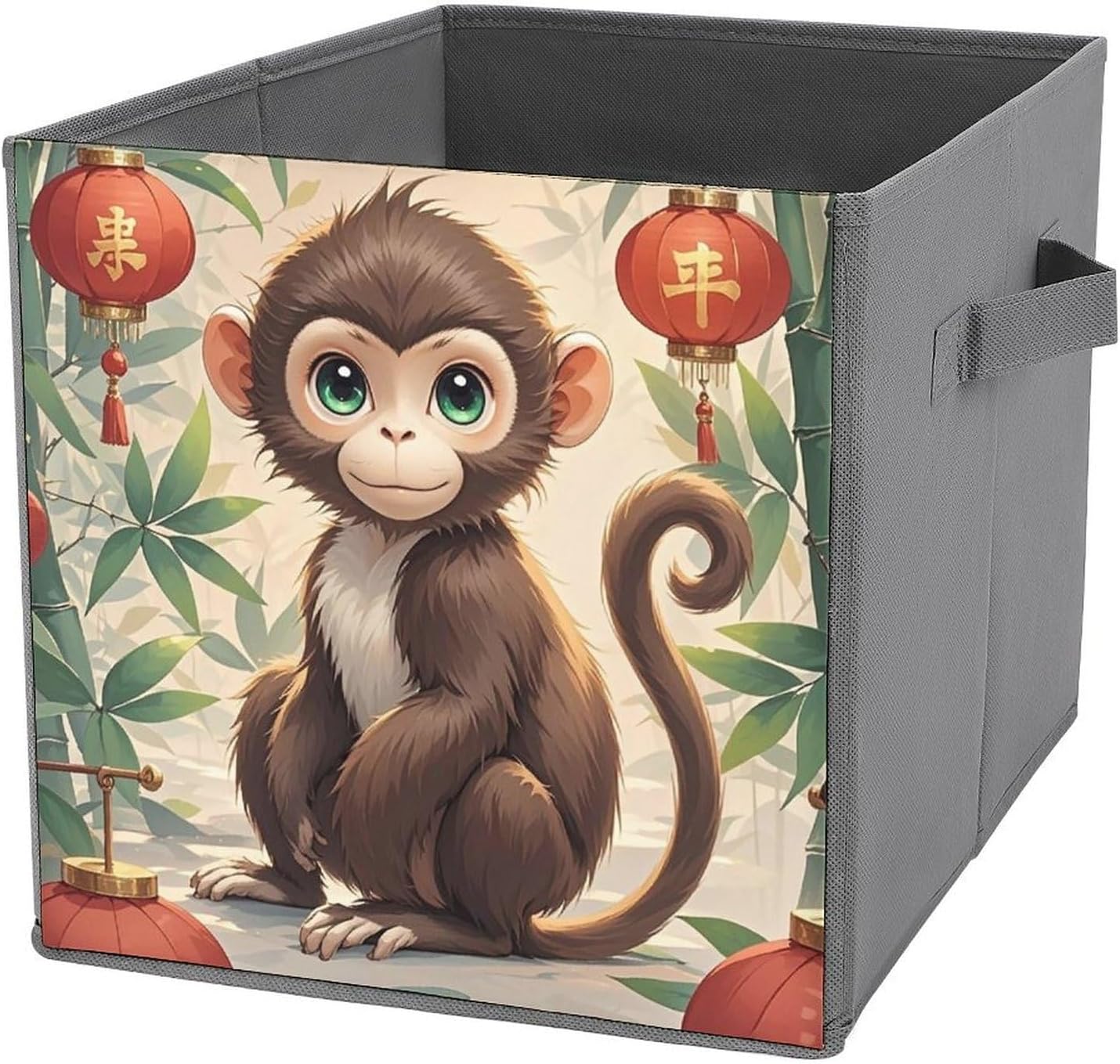 Folding Storage Bins Oxford Fabric Clothes Storage Boxes with Handles | Chinese Style Monkey Cube Organizer, Easy to Store, Multi Functional Cube Storage Organizer for Office Bedroom