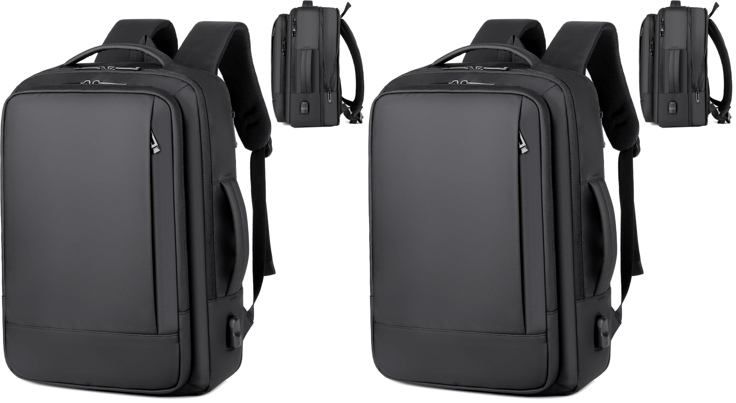 Mixroom - Zaino da Viaggio Porta PC Estendibile Per Uomo Valigia Bagaglio a mano Custodia Notebook fino ai 15.6 pollici Con Ricarica USB Lavoro Scuola Nero Z28 (Confezione da 2)