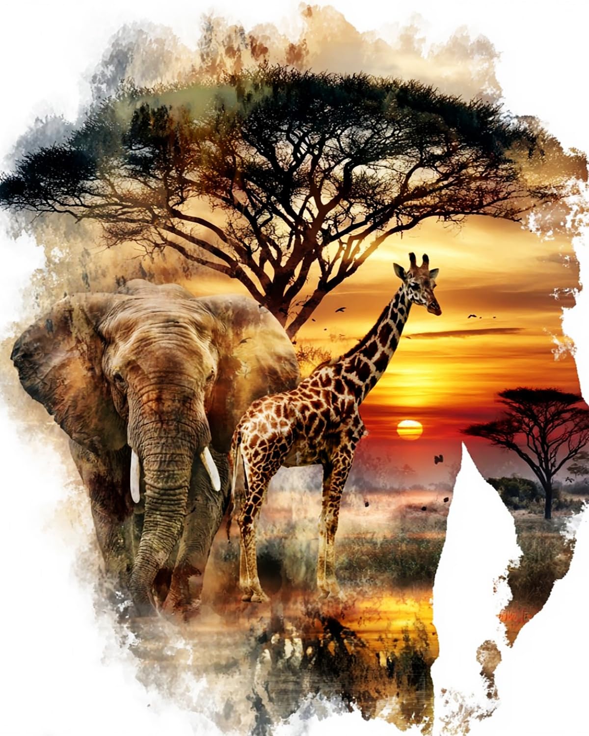 LIUBAISHI Paint by Numbers for Adults – 16x20 Canvas | Oil Painting Kit for Home Decor, Stress Relief Craft, Gift for Adults with Paints and Brushes-Sunset Over African Elephants