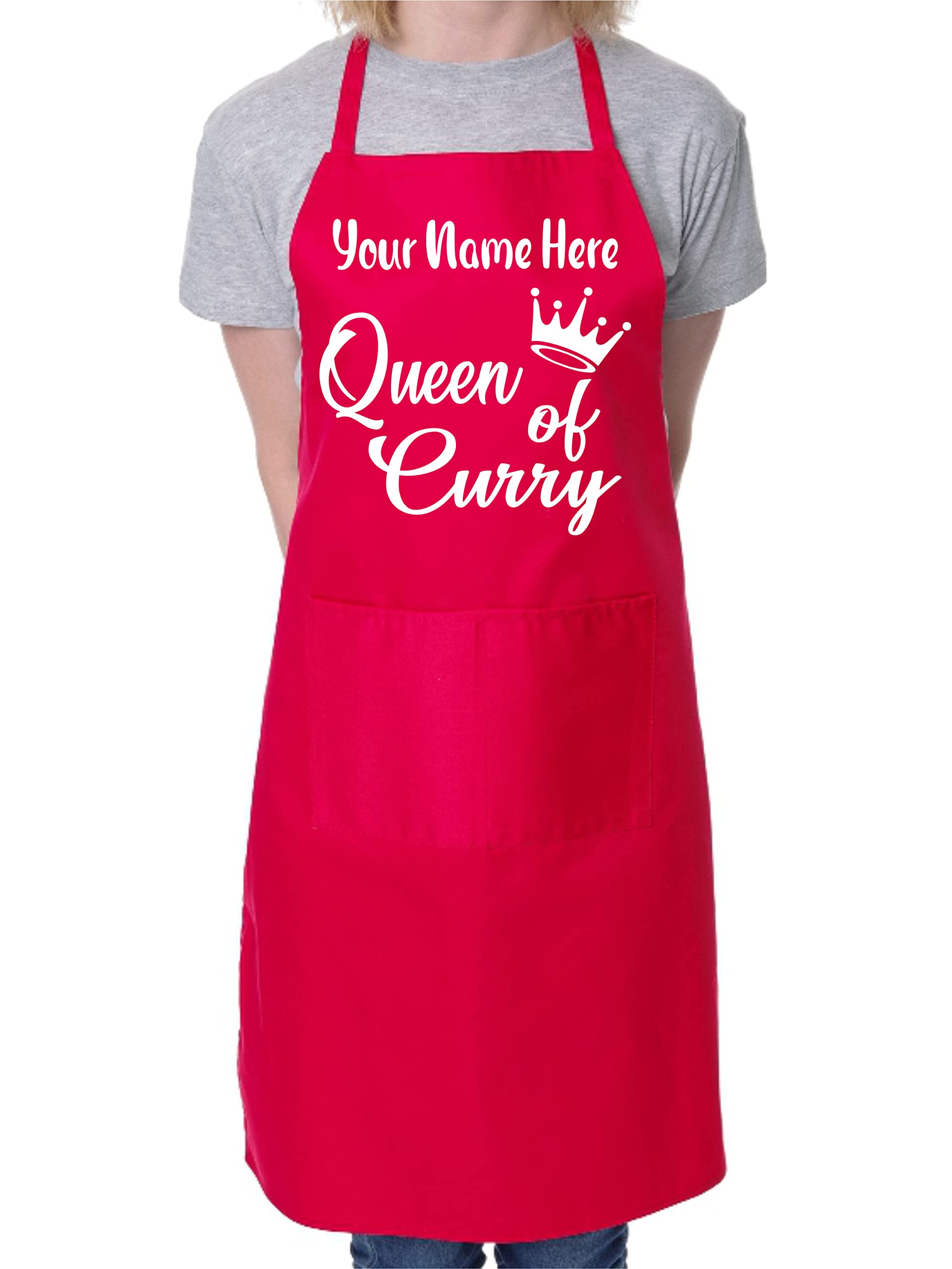 Print4u Unisex Red Personalise This Apron Queen Of Curry Any Name Here Bbq Cooking Apron