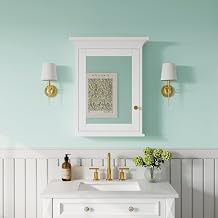 WELLFOR 24" x 30" Wall Mount Bathroom Medicine Cabinet with Mirrors, Solid Wood Mirror Cabinet with Built-in 2 Shelves and Soft-Close Door, Bathroom Cabinet with Classic Gold Handles