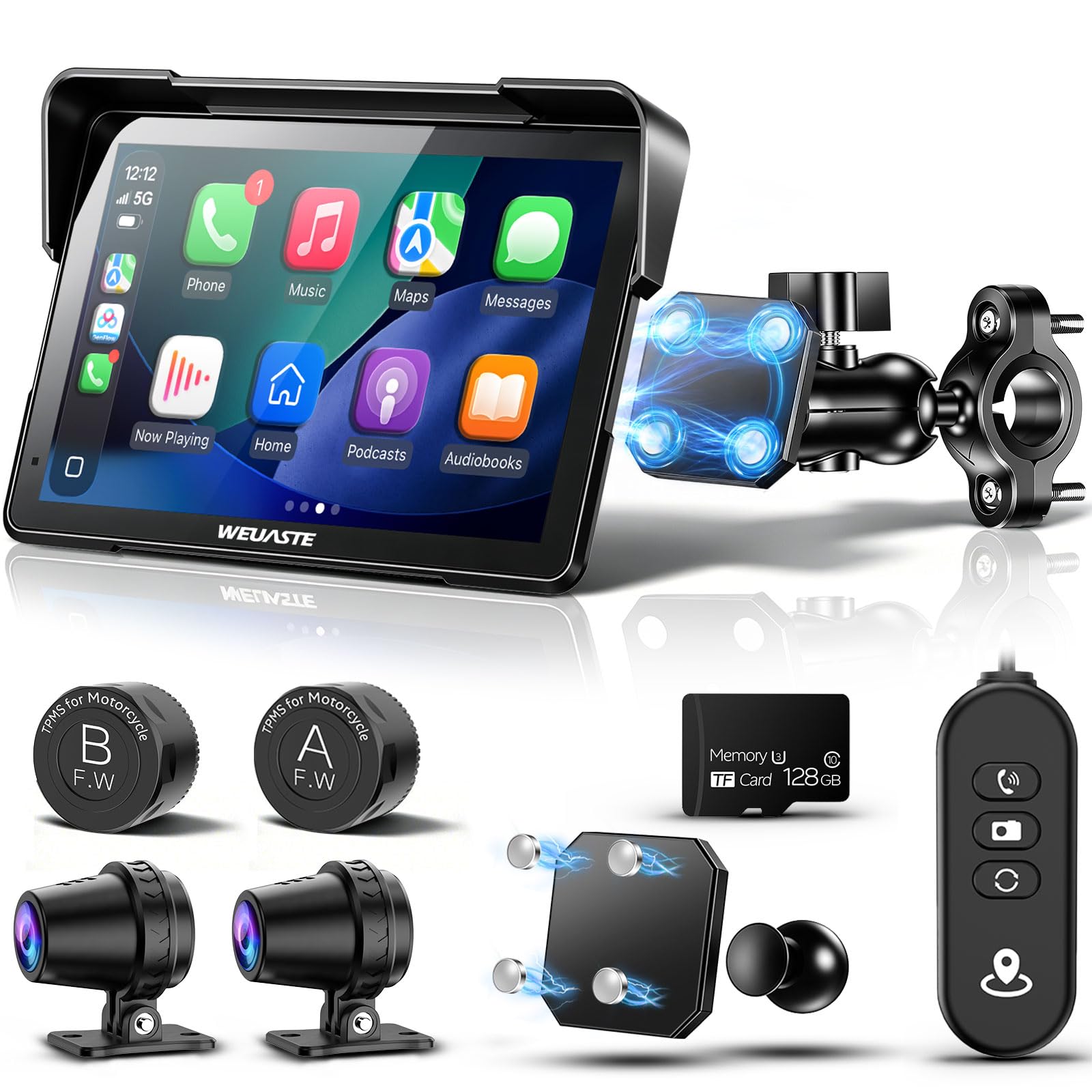WEUASTE 7 Inch Motorcycle GPS with Dual Cameras