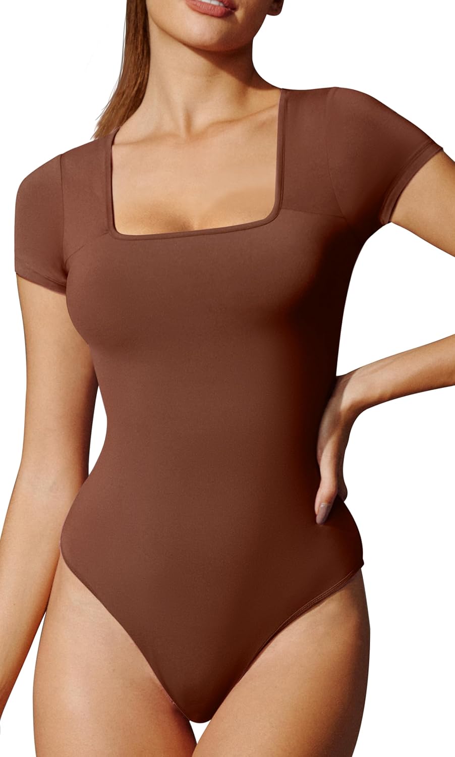 IUGA Bodysuits for Women Tummy Control Short Sleeve Square Neck Bodysuit Women's Slimming Basic Body Suit Tops