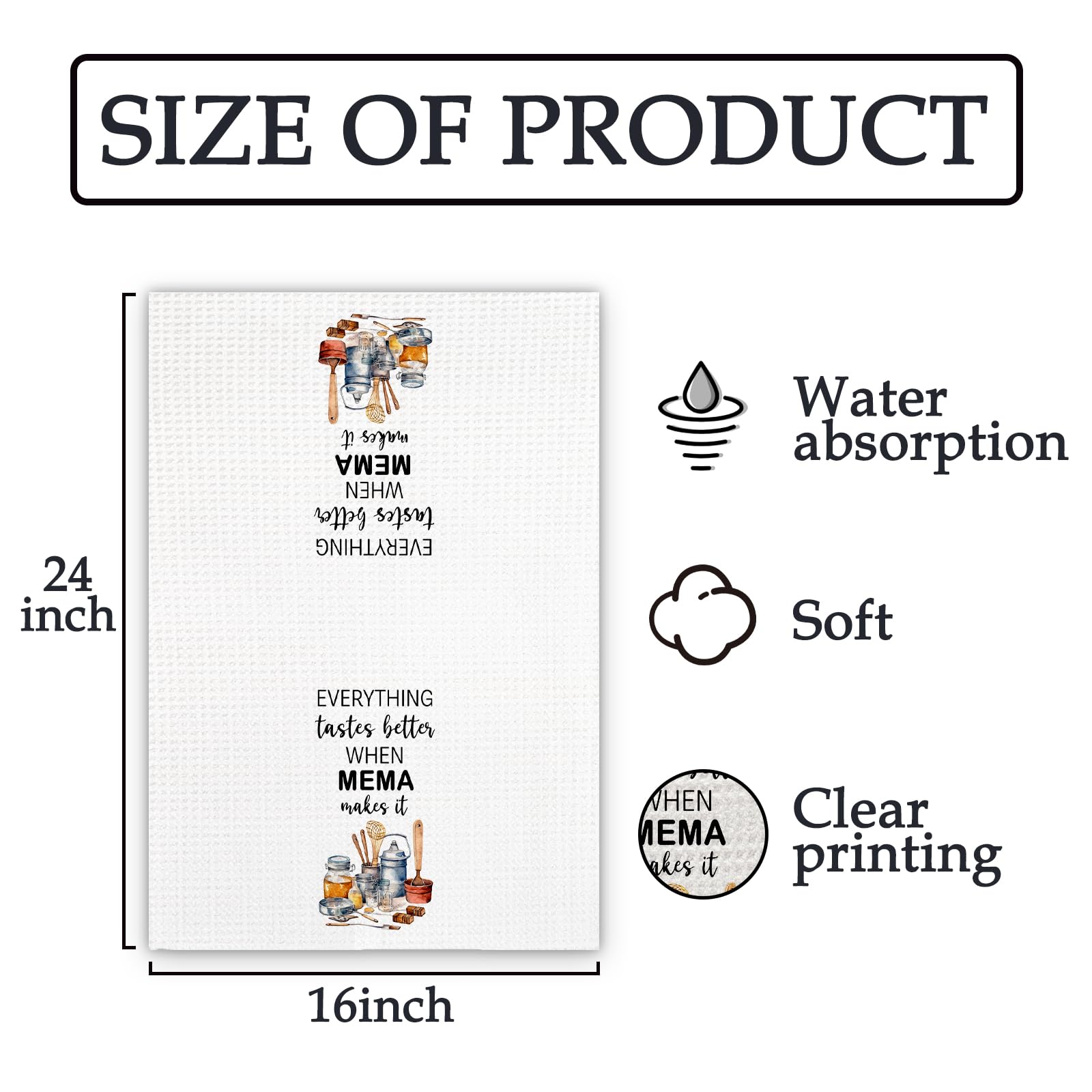 Mema Gifts Kitchen Towels, Gifts for Memas Dish Towels, Memas Gift from Grandkids Grandchildren, Everything Tastes Better When Mema Make It Decorative Hand Towel for Kitchen (16x24 Inch)
