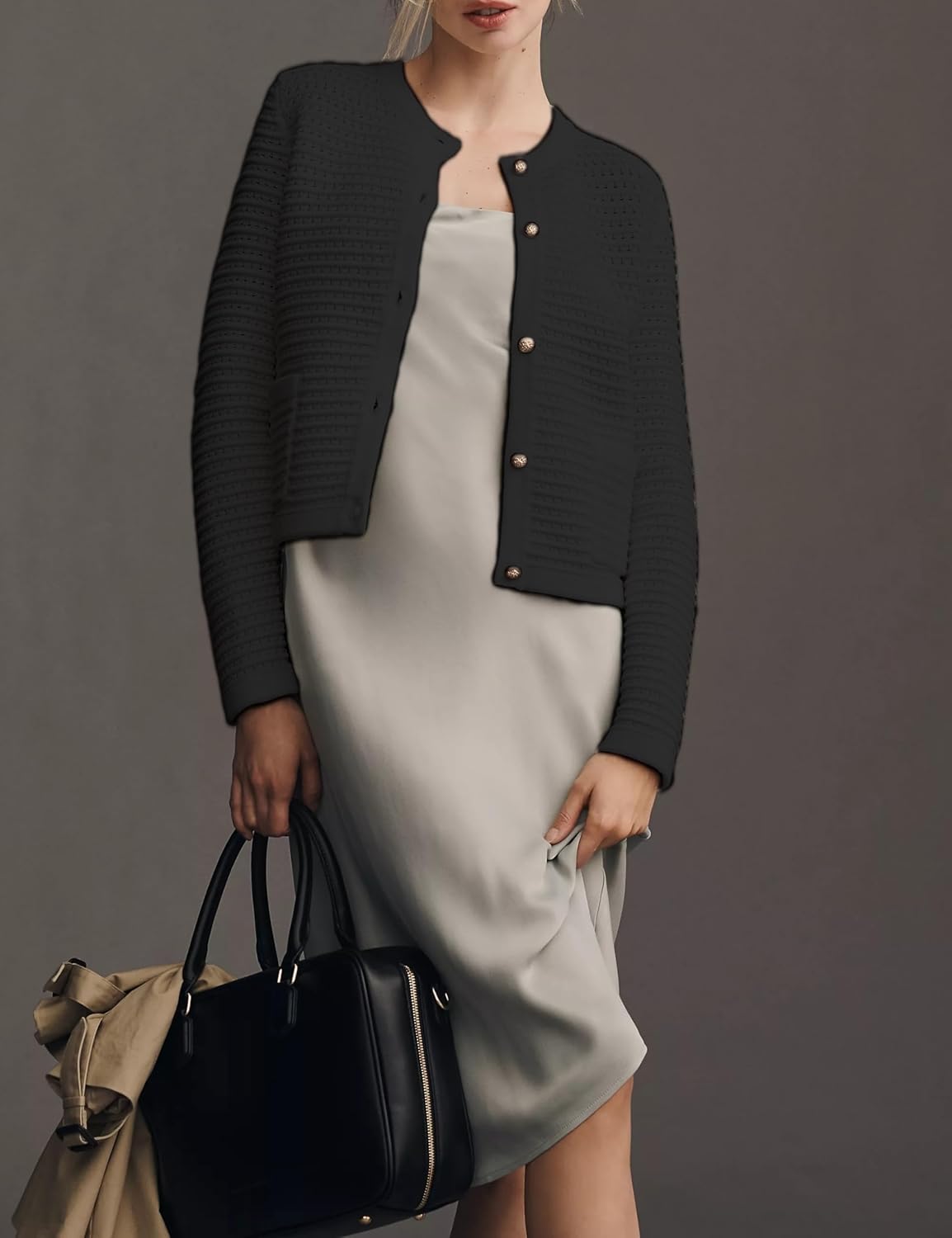 Womens Fall Cardigan Sweater Casual Open Front Long Sleeve Button Down Crochet Knit Tops with Pockets - Image 3