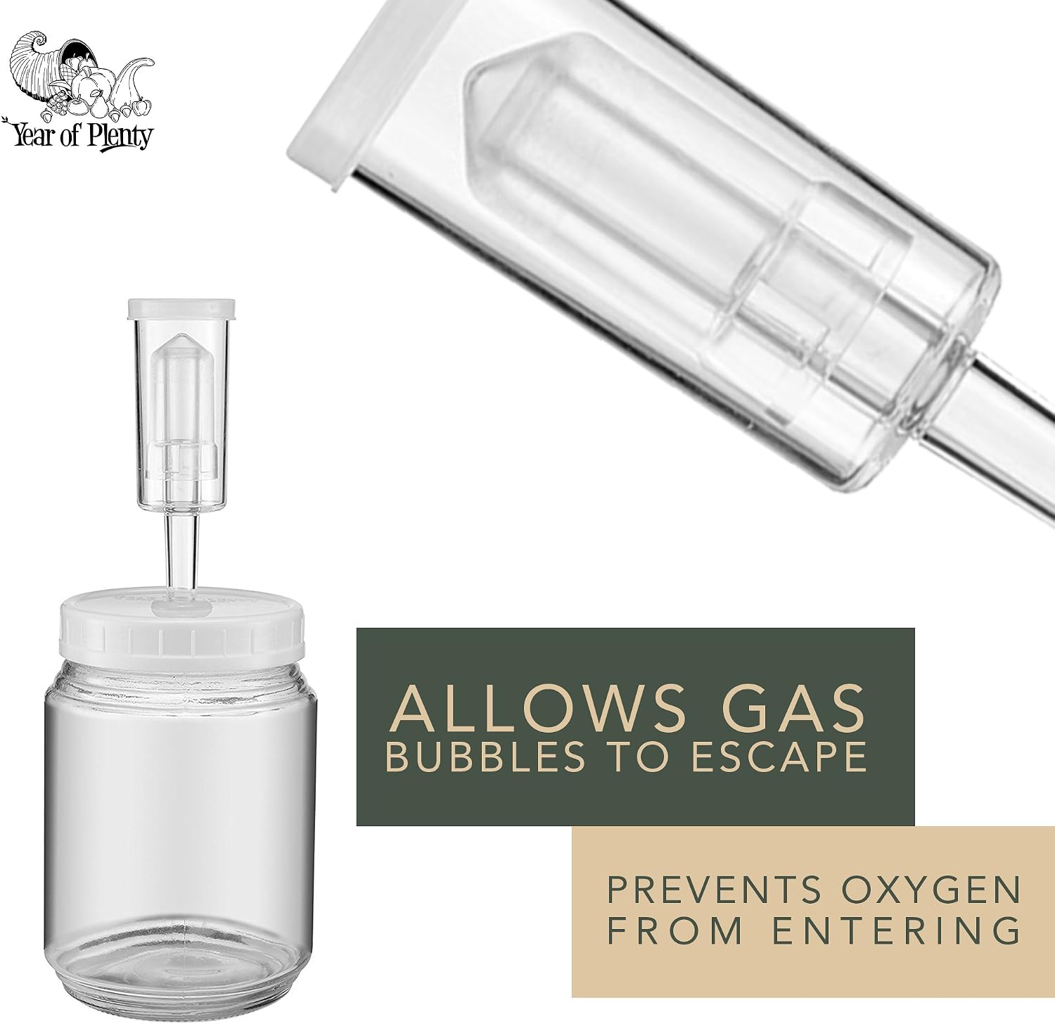 Year of Plenty BPA-Free Airlocks - Set of 6 - Hydrolocks for Fermenting, Brewing, Beer, Wine, Sauerkraut, Kimchi and Other Fermentation Projects (6)