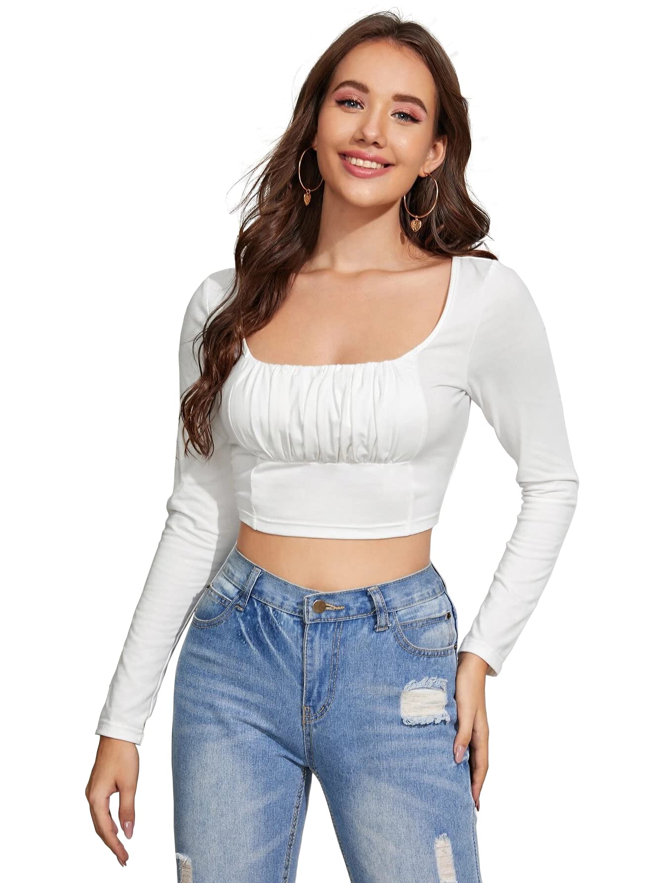 ShasmiWomen's Polyester Slim Fit Ruched Bust Solid Crop Top
