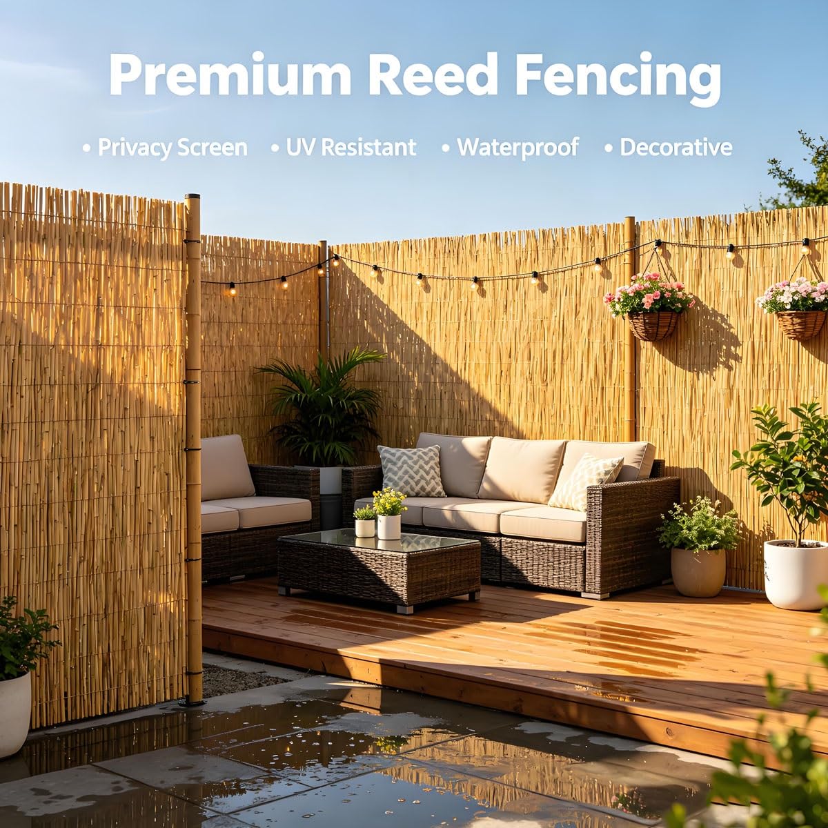 Arella Arelle Stuoia in Canna Bambù Pelato Naturale - Frangivista Decorativo per Recinzione Giardino, Copertura Tettoia Gazebo Ringhiera Balcone Canne per Ombreggiante Esterno(Natural,H0.8 x L9m)