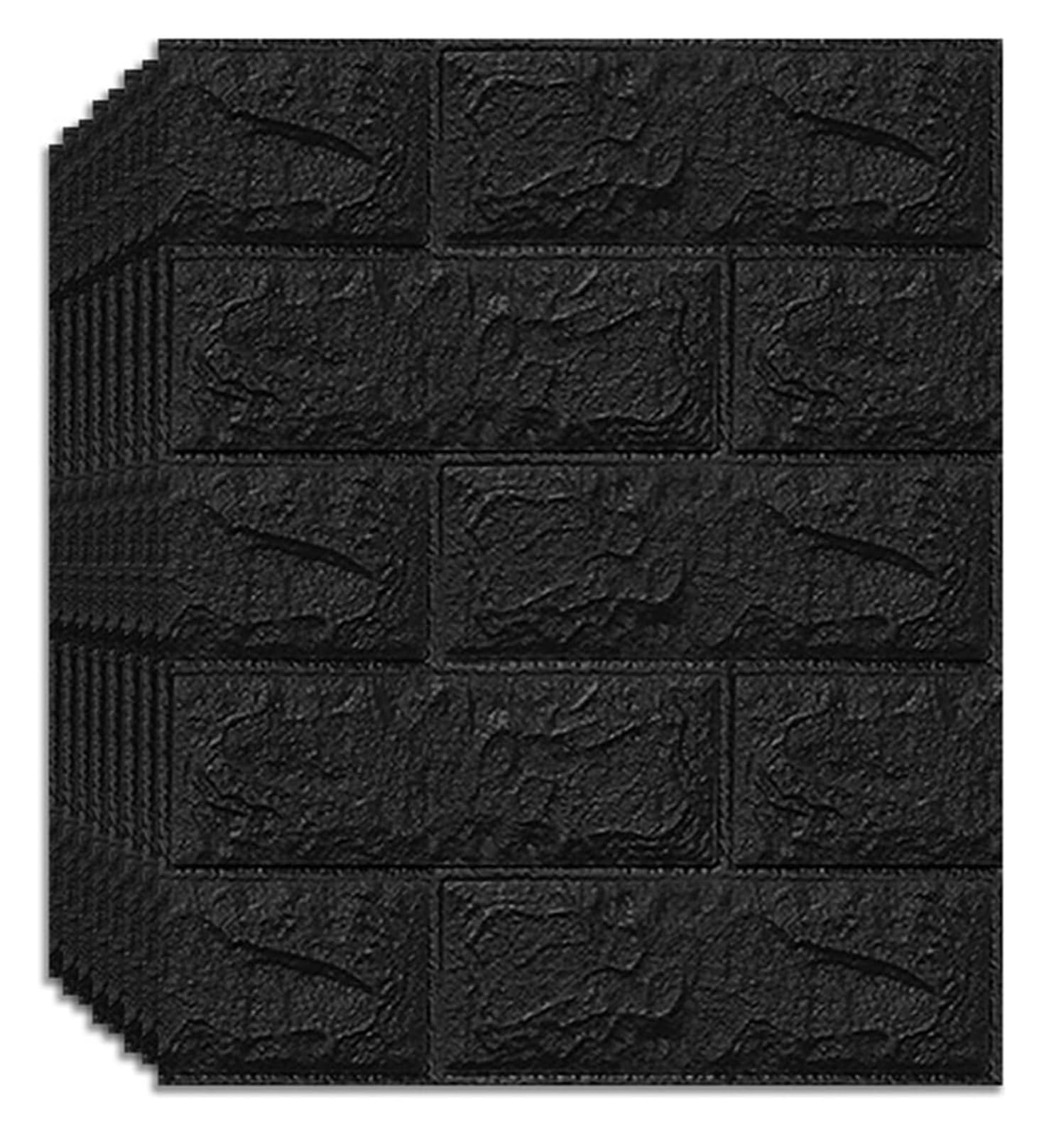 Sdgeryeeg Black Wall Panels， 3D Wall Panel 10Pack Brick Self-Adhesive Waterproof Pe Foam Wallpaper Anti-Collision Used For Bathroom(Black)