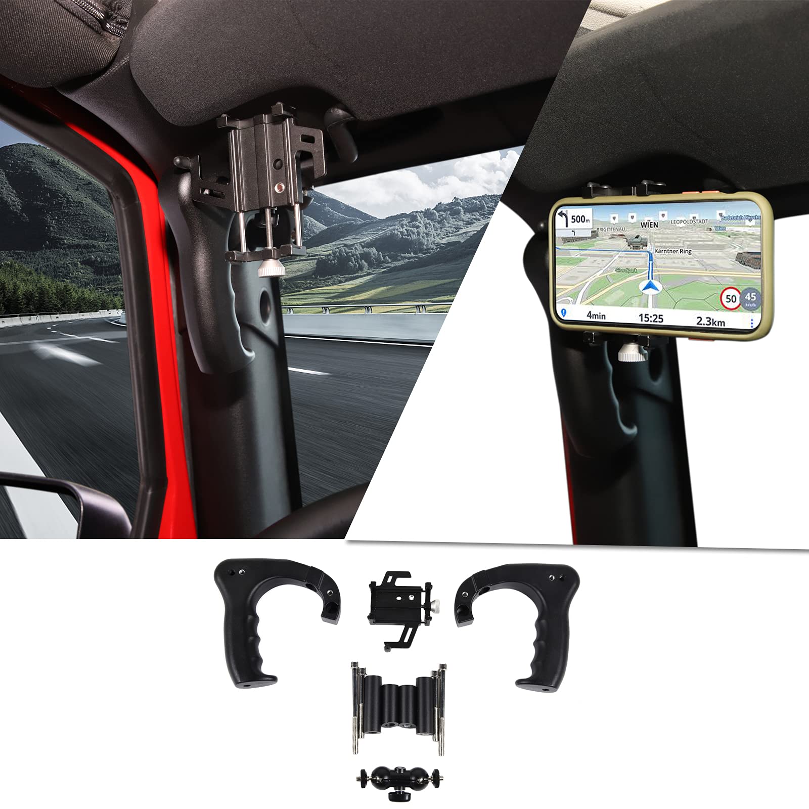 Buy Voodonala for Jeep JK Front Metal Grab Handles & Phone Holder Mount