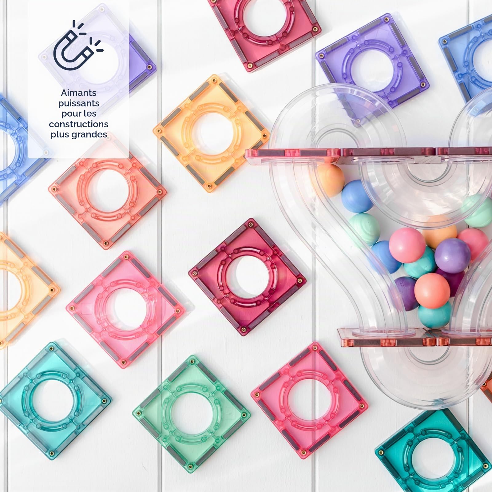 CONNETIX Tuiles magnétiques Pastel Paquet Circuit de Billes, 106 pièces