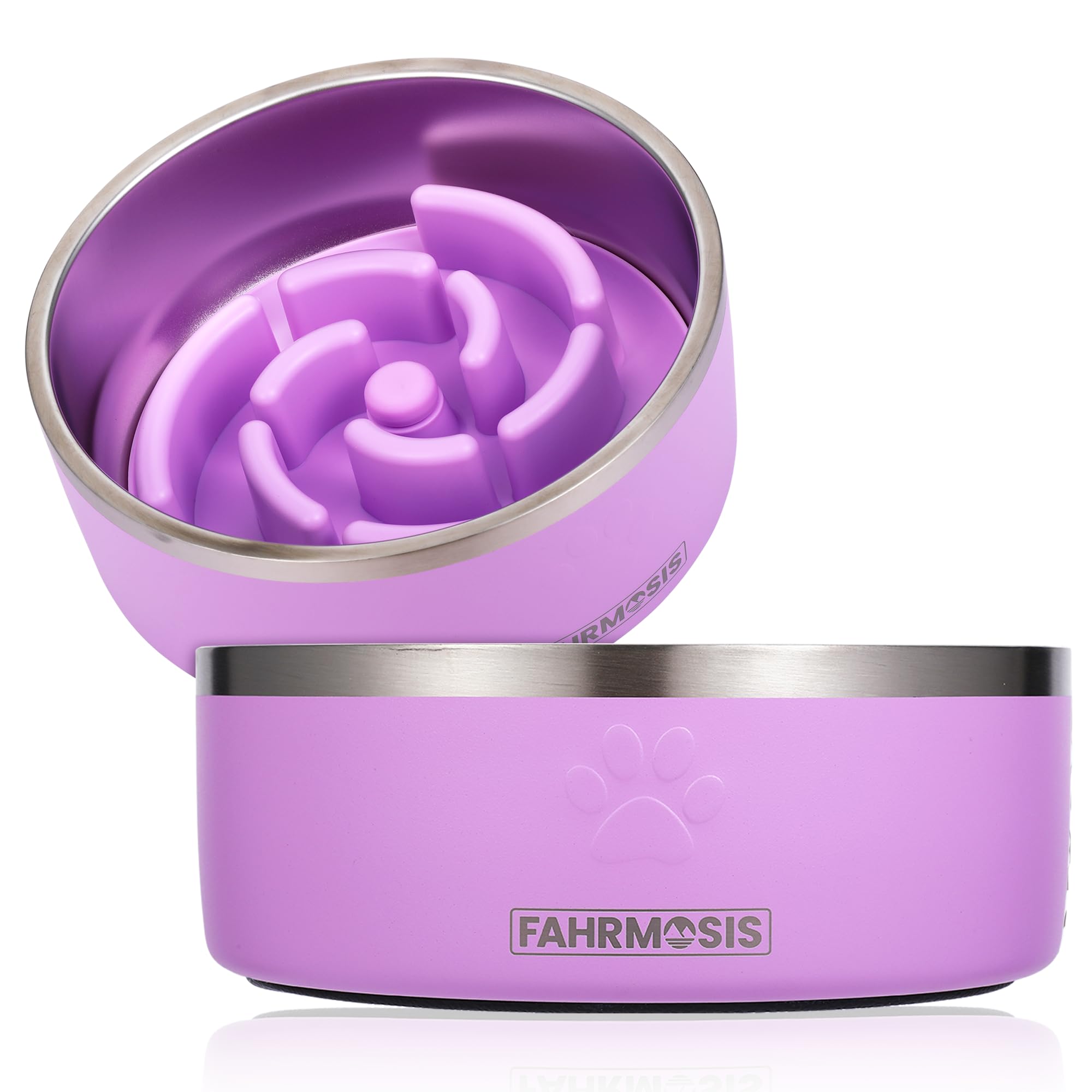FAHRMOSIS 32 Oz Dog Bowl with Slow Feeder Insert Stainless Steel Pet Water Bowl for Medium & Large Breed Non Slip Rubber Base & Plastic Puzzle Feeder
