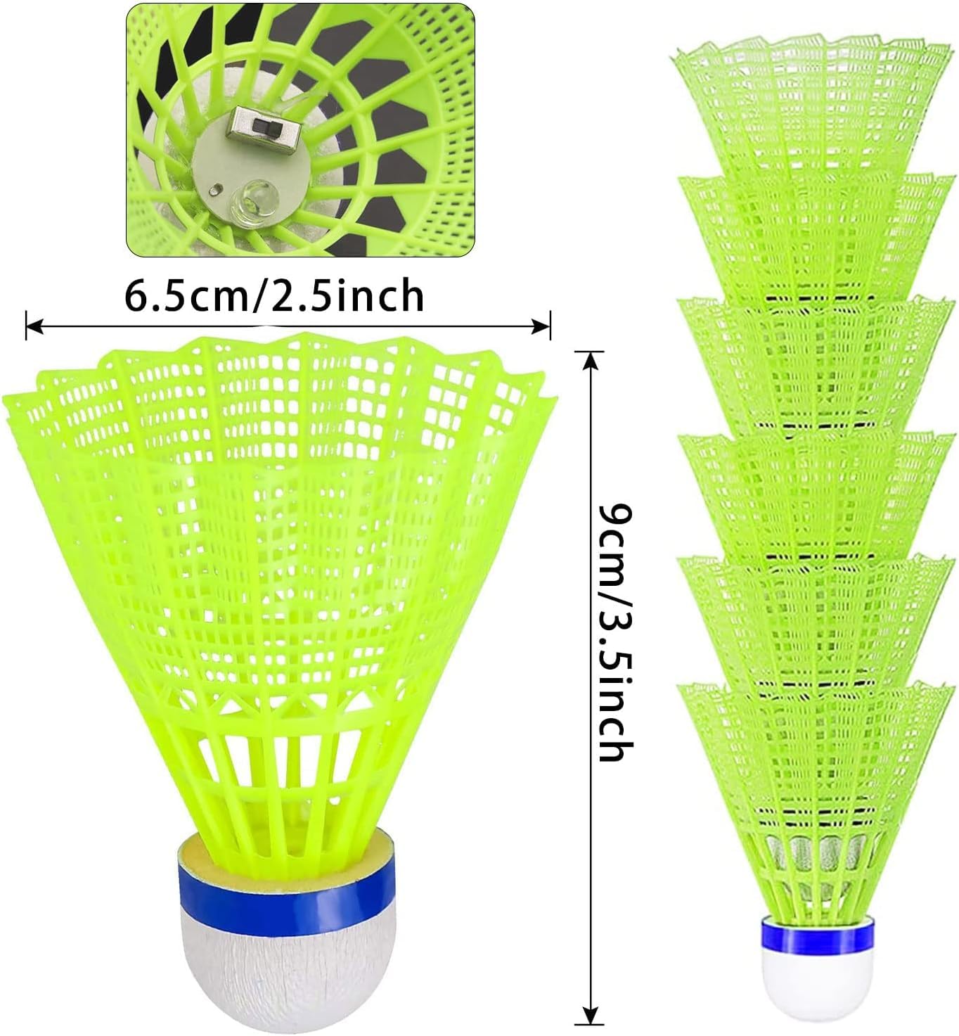 YeahBoom Palline da badminton a LED, in nylon, per sport, 6 pezzi, per attività sportive indoor/outdoor