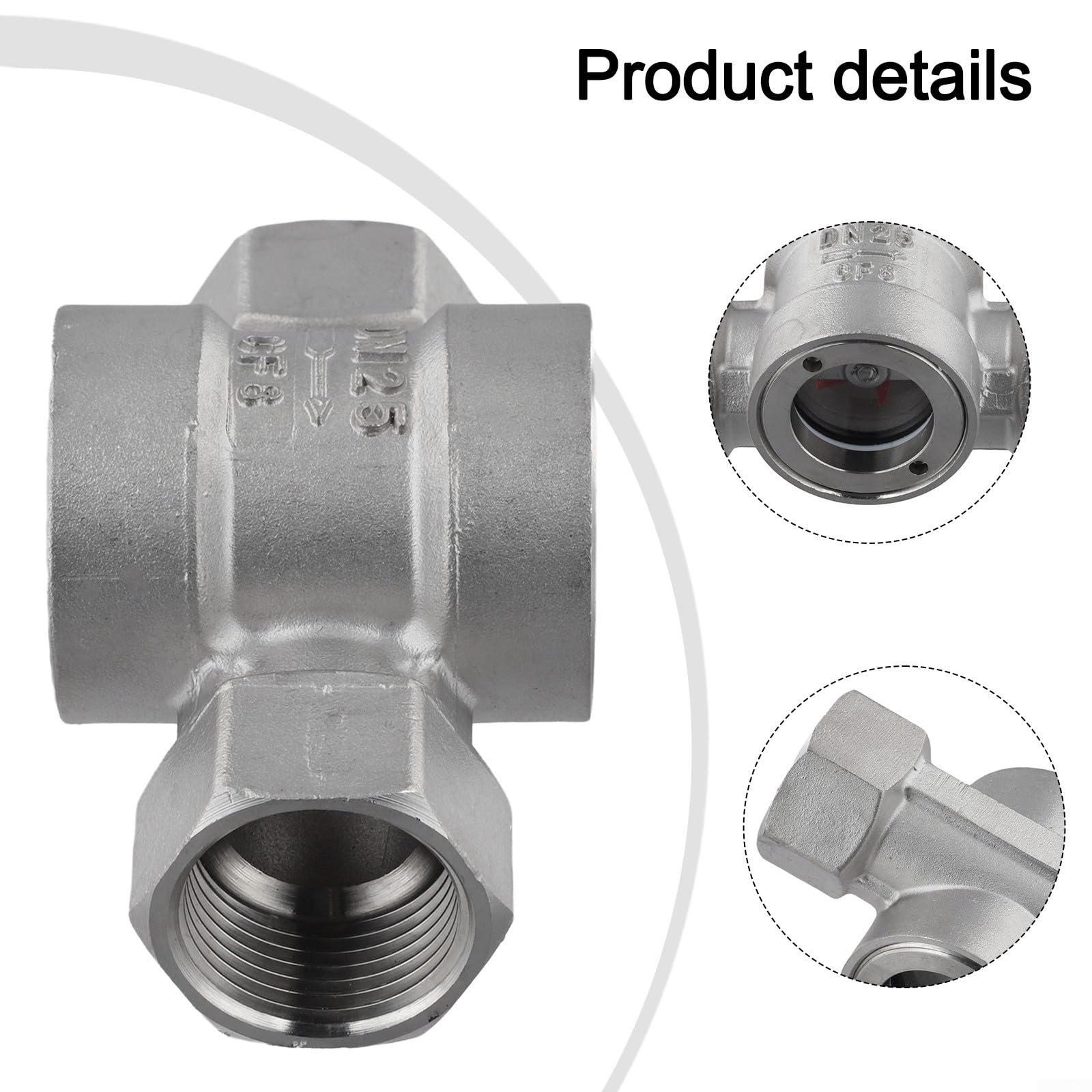 Indicateur de débit d'eau en acier inoxydable 304, verre de visée de tuyau fileté, visualiseur de débit à turbine, jauge de débit DN10 DN50, débitmètre alcalin acide (DN25)