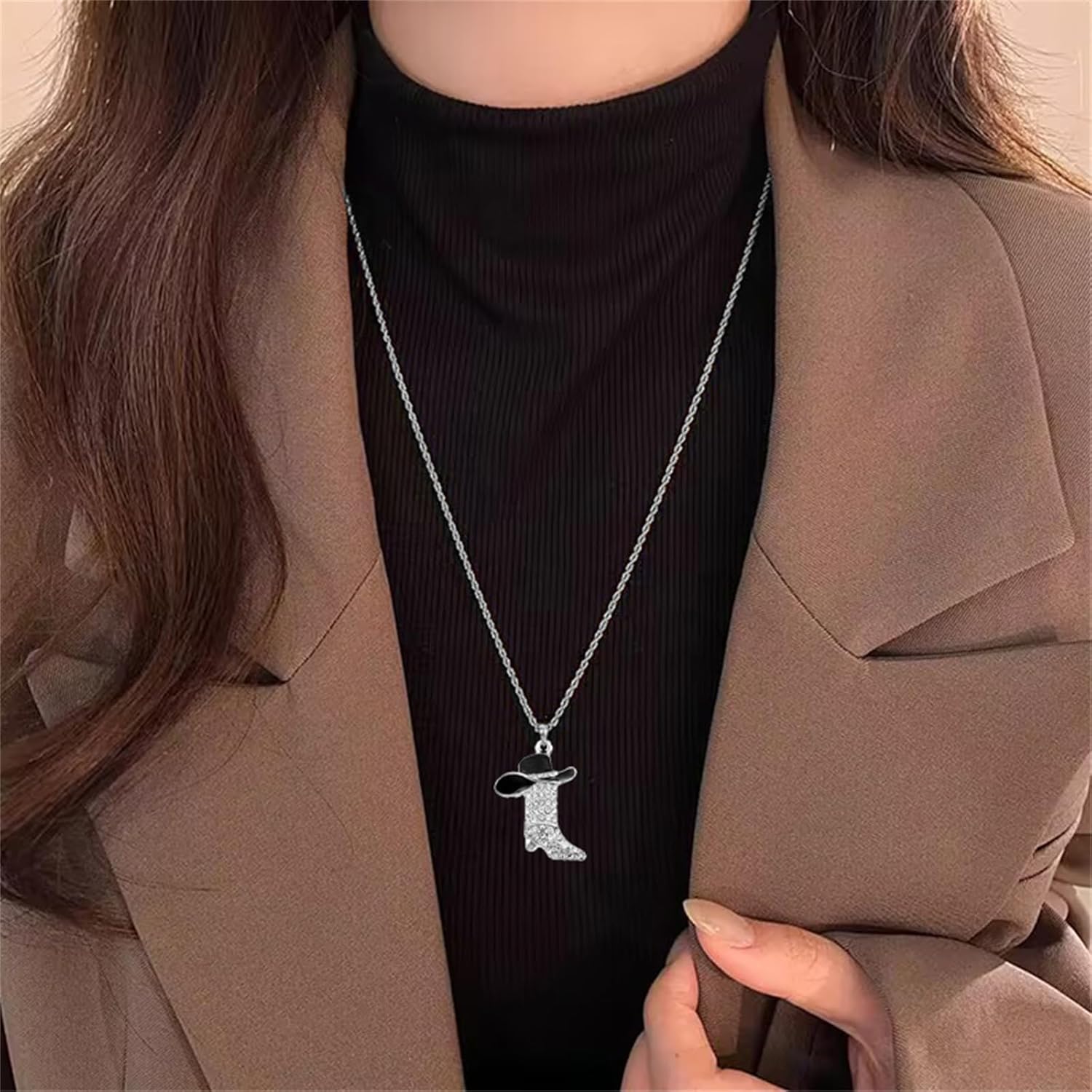 coadipress Western Boots Necklace Earrings Set for Women Dainty Handmade Rhinestone Cowboy Hat Tassel Boot Drop Dangle Earrings Concert Party Cowboy Outfits Jewelry - Image 4