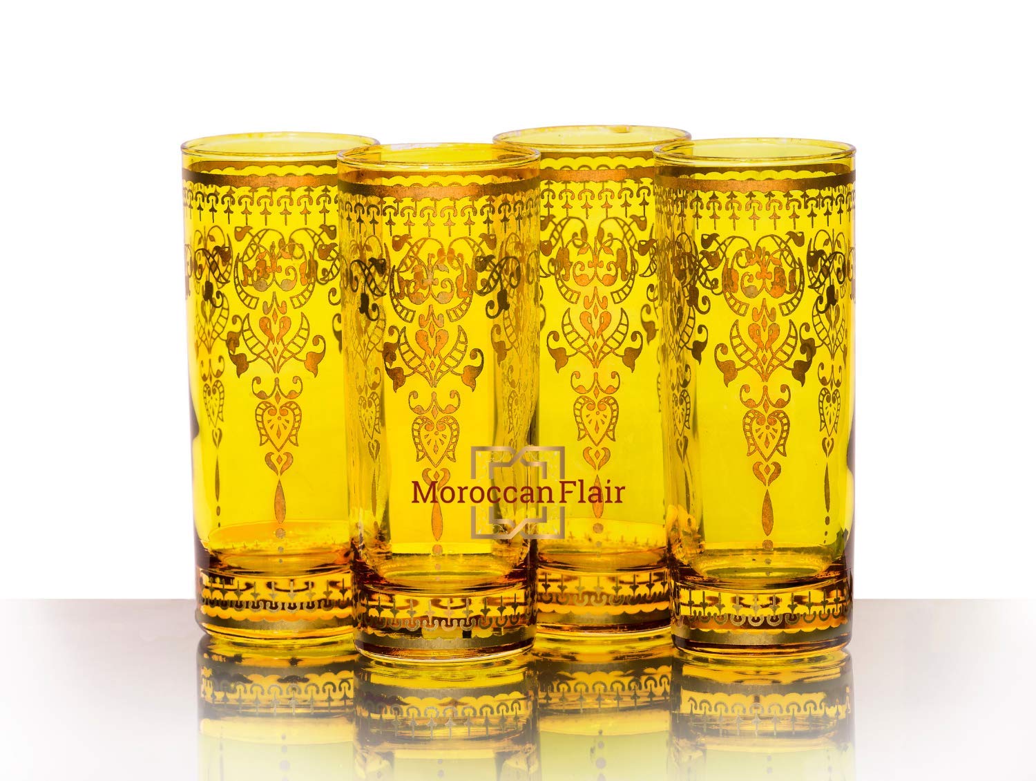 HlpiAMok Moroccan Marjana Palace Drinking Glasses - Set of 4 (Yellow)