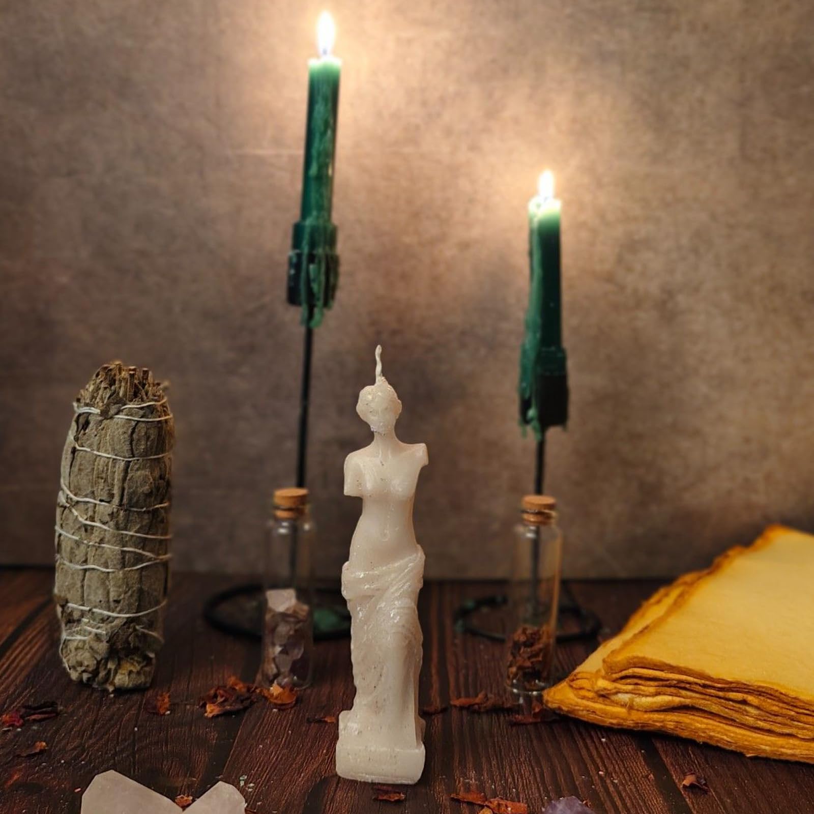 Hecate Wizard Mall-Venus Candle-Goddess Venus Candle-Spell Ritual-Magic-Home Decor-Room Decor-Halloween-Spell Casting-Unscented-Soy Wax Blend-Healing-Aromatherapy (White-13.5H X 3W)-50Grams 1