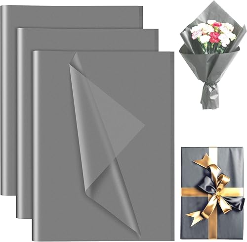 PLULON 120 hojas de papel de seda gris para bolsas de regalo, papel de regalo a granel para manualidades, embalaje de cumpleaños, baby shower, boda,