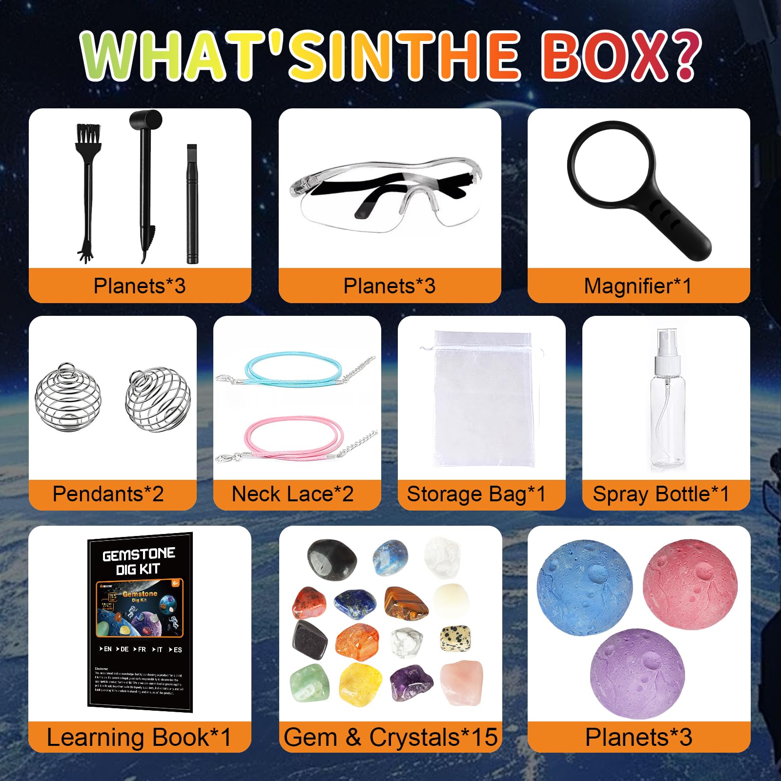 Kit Excavation Cristaux KIMIGO Enfants - 15 Pierres Précieuses | Jeu Scientifique 6-10 Ans