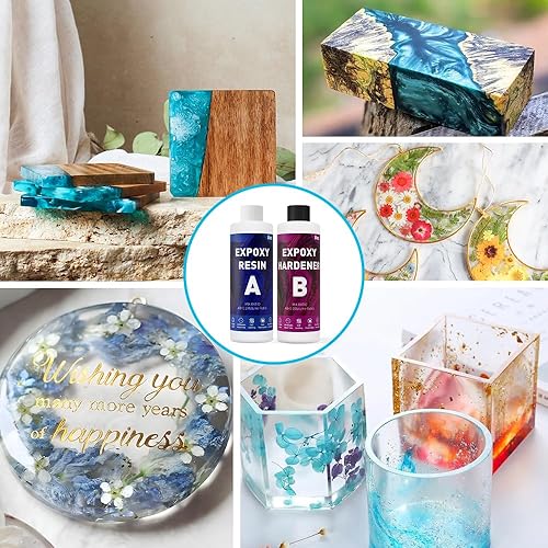 Miniatura 4 de GRLELOU Resina epoxi de 16 onzas, kit de epoxi transparente mezcla 11 (8 onzas × 2), autonivelante, antiamarilleamiento, alto brillo, curado rápido,