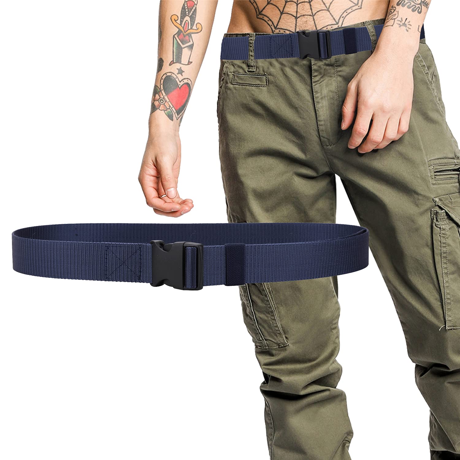 Trimming Shop Nylon Webbing Military-Style Belt, 1.5" Canvas Belt with Quick-Release Plastic Buckle, Combat Webbing Belt for Cargo Pants, Tactical Belt for Military Wear, Outdoor Sports