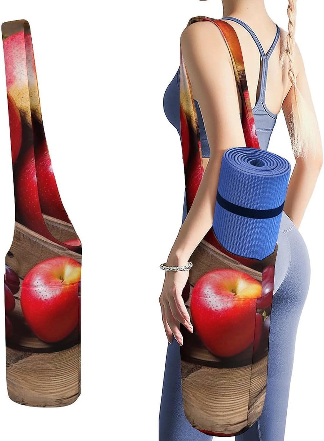 Canvas Yoga Bag,Fruits on Wood Printed Yoga Mat Handbag,Portable Yoga Mat Bag Large Capacity Gym Bag for Men Women Pilates Beach Travel