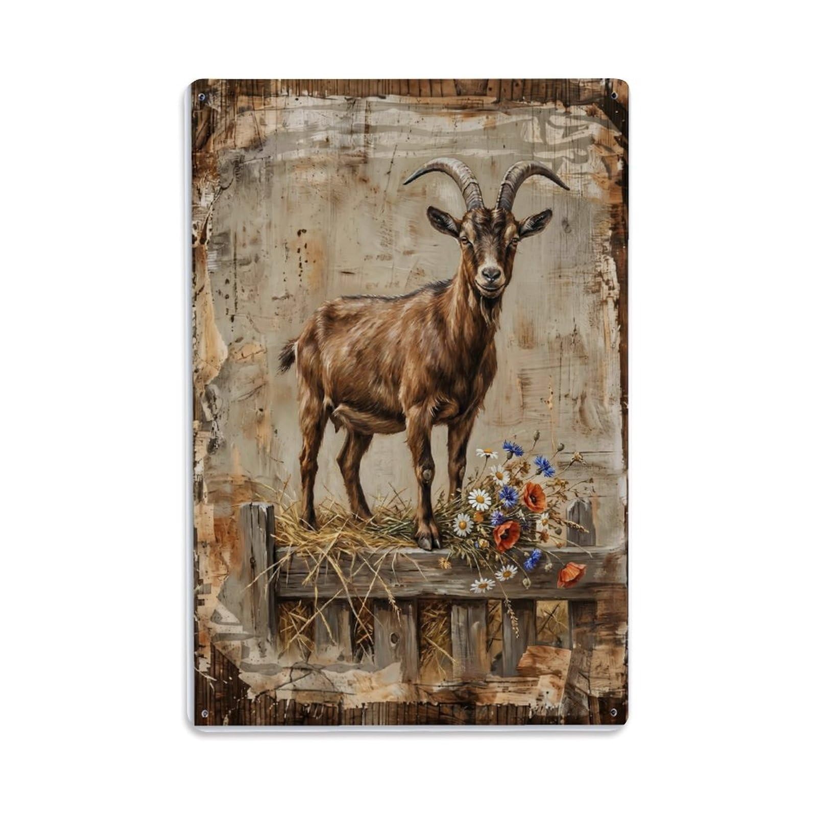 Brown Goat Farm Fresh Cheese Dairy Metal Tin Sign Plaque Wall Decor for Cafe, Club Bar, Office, Home Garden Metal Poster 8x12Inch