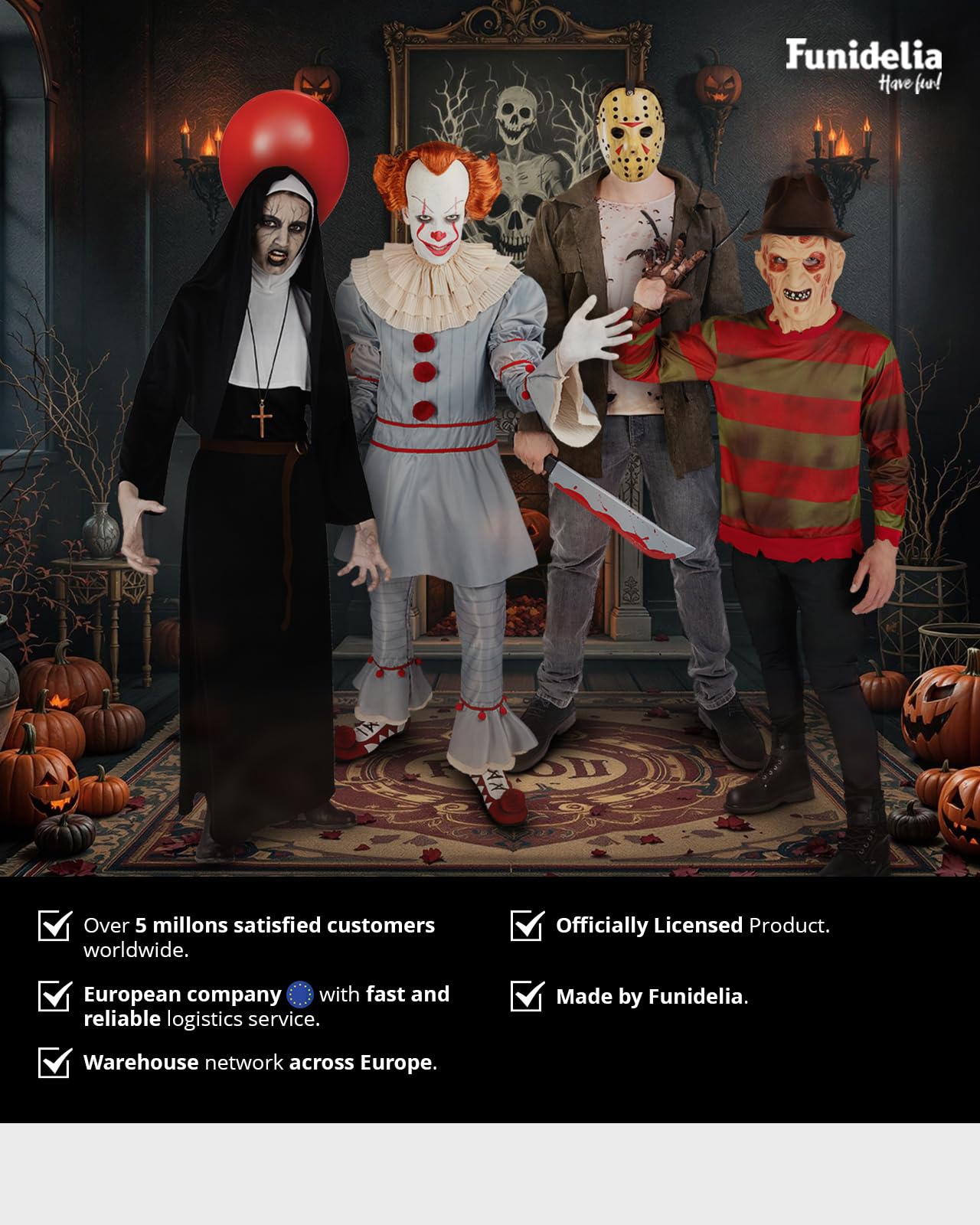 Funidelia Disfraz Oficial de Freddy Krueger con sombrero - Pesadilla en Elm Street para mujer, Vestido y calcetines - Traje para adultos para fiestas, Carnaval y Halloween - Talla XL