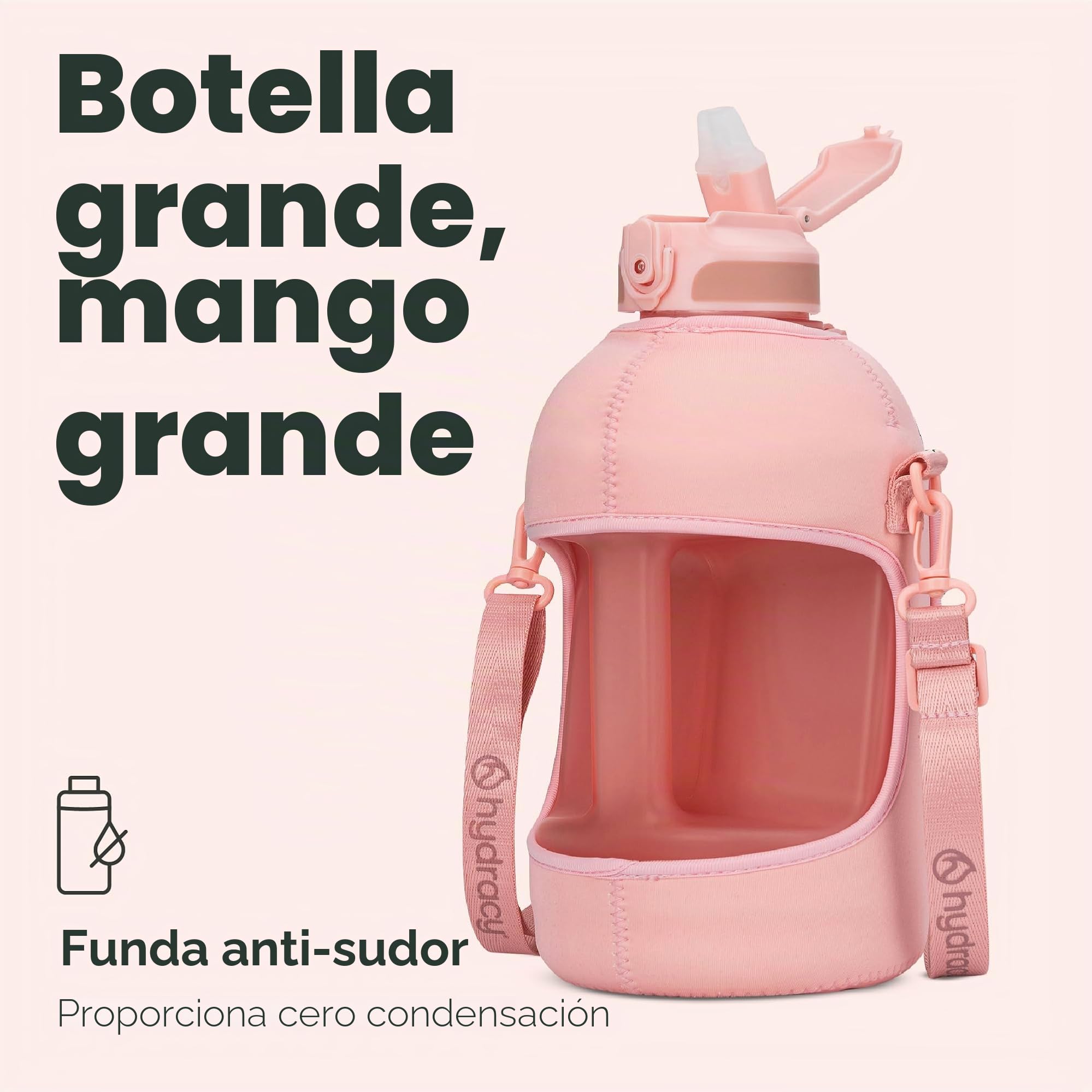 Hydracy Botella de Agua con Funda de Almacenamiento - 2.3 L Botella de Agua Grande con Marcas de Tiempo, sin BPA - Botella de Agua Deportiva Antifugas con Pajita
