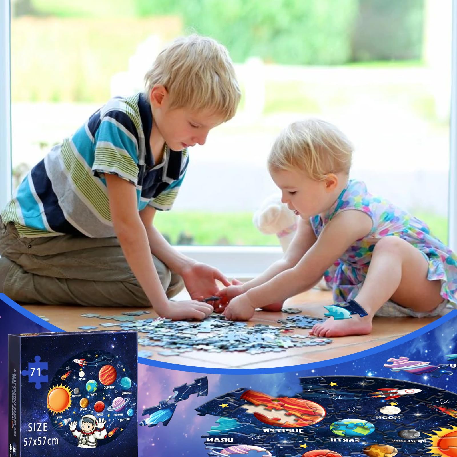 Puzzle per bambini con sistema solare, pianeta per bambini dai 3 agli 8 anni, grande 71 pezzi, giocattolo puzzle per l'apprendimento educativo