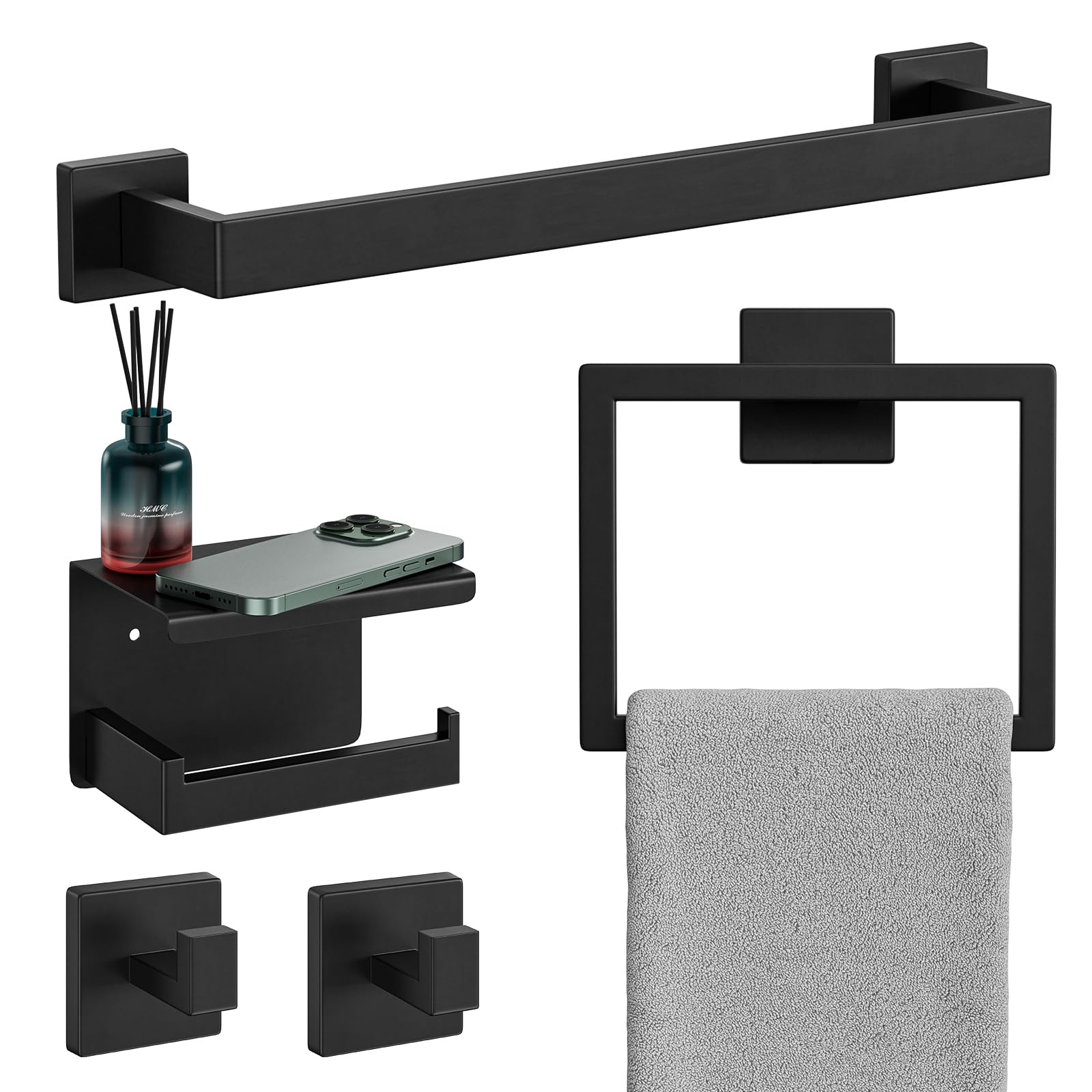 20-Pieces Matte Black Bathroom Accessories Set, 24 Inch Bathroom Hardware Set, SUS304 Stainless Steel Bath Towel Bar Set, Towel Racks for Bathroom Wall Mounted, Modern Bathroom Decor — Amazon image 13