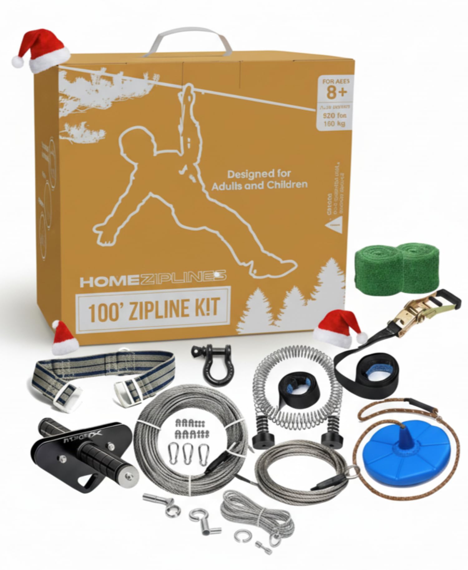 Zip Line for Kids and Adults Up to 350 Lbs - 100/150/200 Ft - Quick Setup Zipline for Backyard - 100% Rustproof With Safety Harness - Zipline Kit