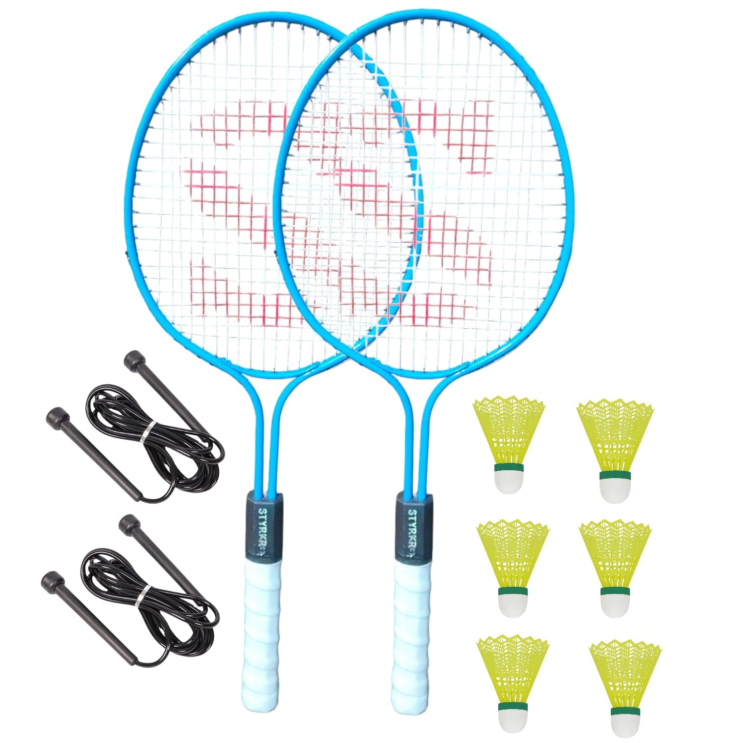 STYRKR Badminton Racket Set, Blue, 2 Rackets with 6 Shuttlecocks and 2 Jump Ropes, Complete Sports Kit-image-41