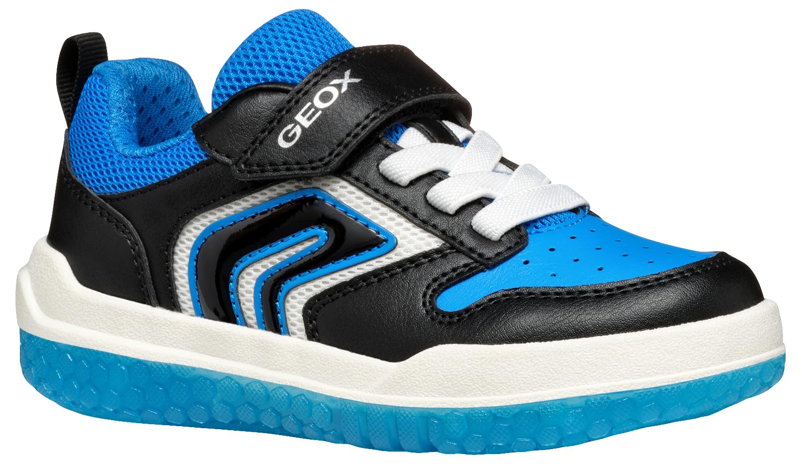 Geox J BUZZERLIGHT BOY B Sneaker, Black/Lt Blue, 3.5 UK