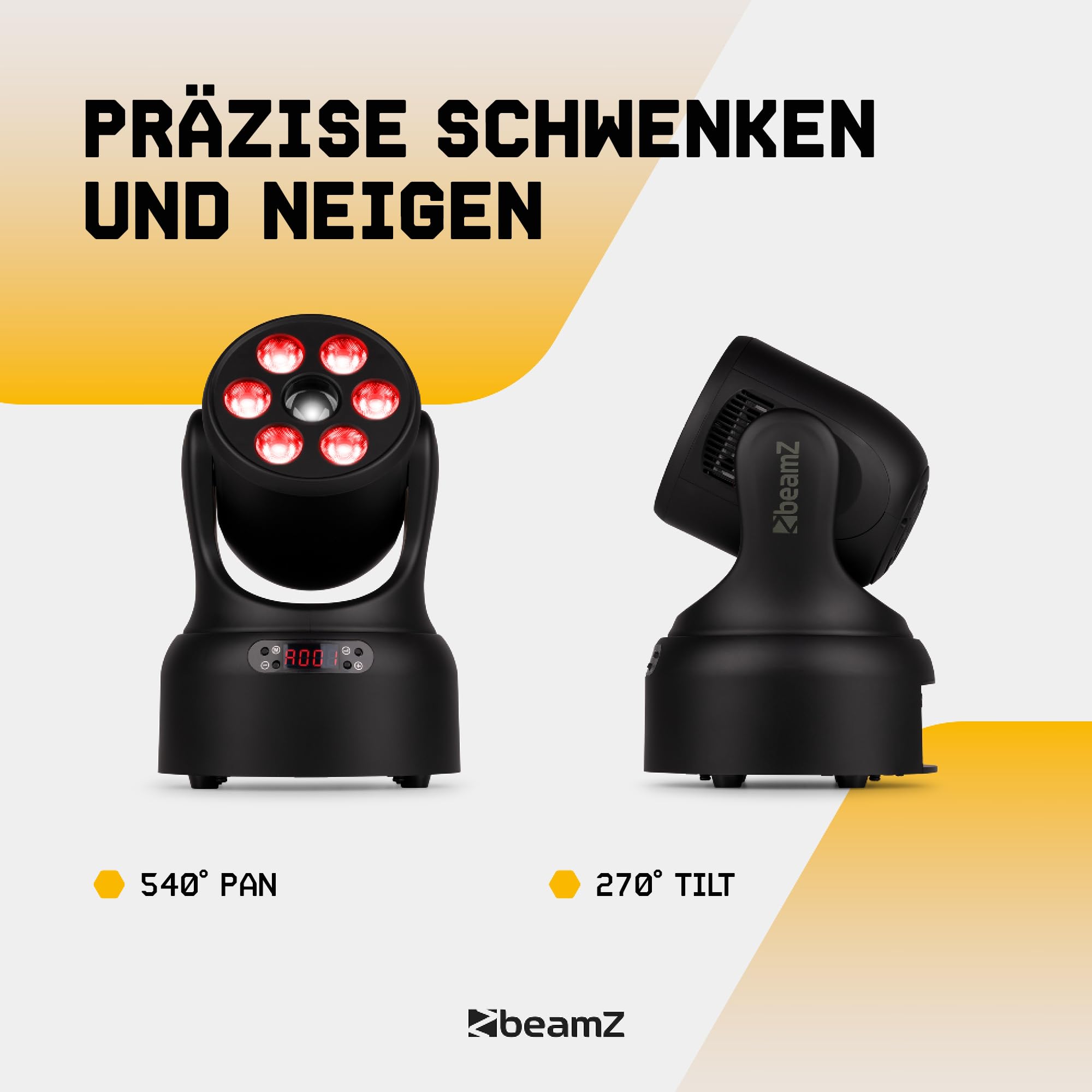 BeamZ NOVA68G-BK Moving Head Wash – Kompaktes Disco Licht, LED Moving Head mit 6x 8 Watt RGBW, Gobo & Farbrad – DMX Licht Musikgesteuert – DJ Lichtanlage für Party Lichter, Disco, Restaurant & Bühne