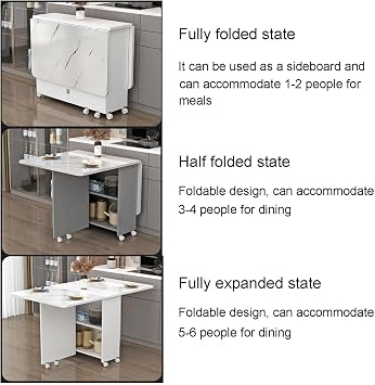 Folding Dining Table, Drop Leaf Dining Table with Wheels and 2-Layer Storage Shelf, Versatile Collapsible Extension Dinner Kitchen Office Desk Table, Extendable Space Saving Furniture(Gray,L-120cm/47.
