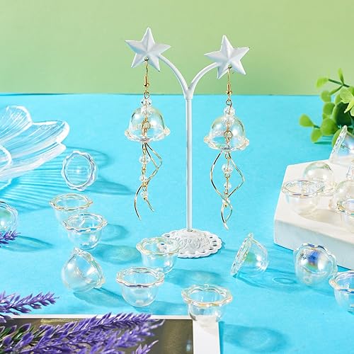 Vista 157 de FASHEWELRY 10 cuentas de cristal hechas a mano, cuentas florales de cristal, cuentas espaciadoras de flores de trompeta transparentes, cuentas