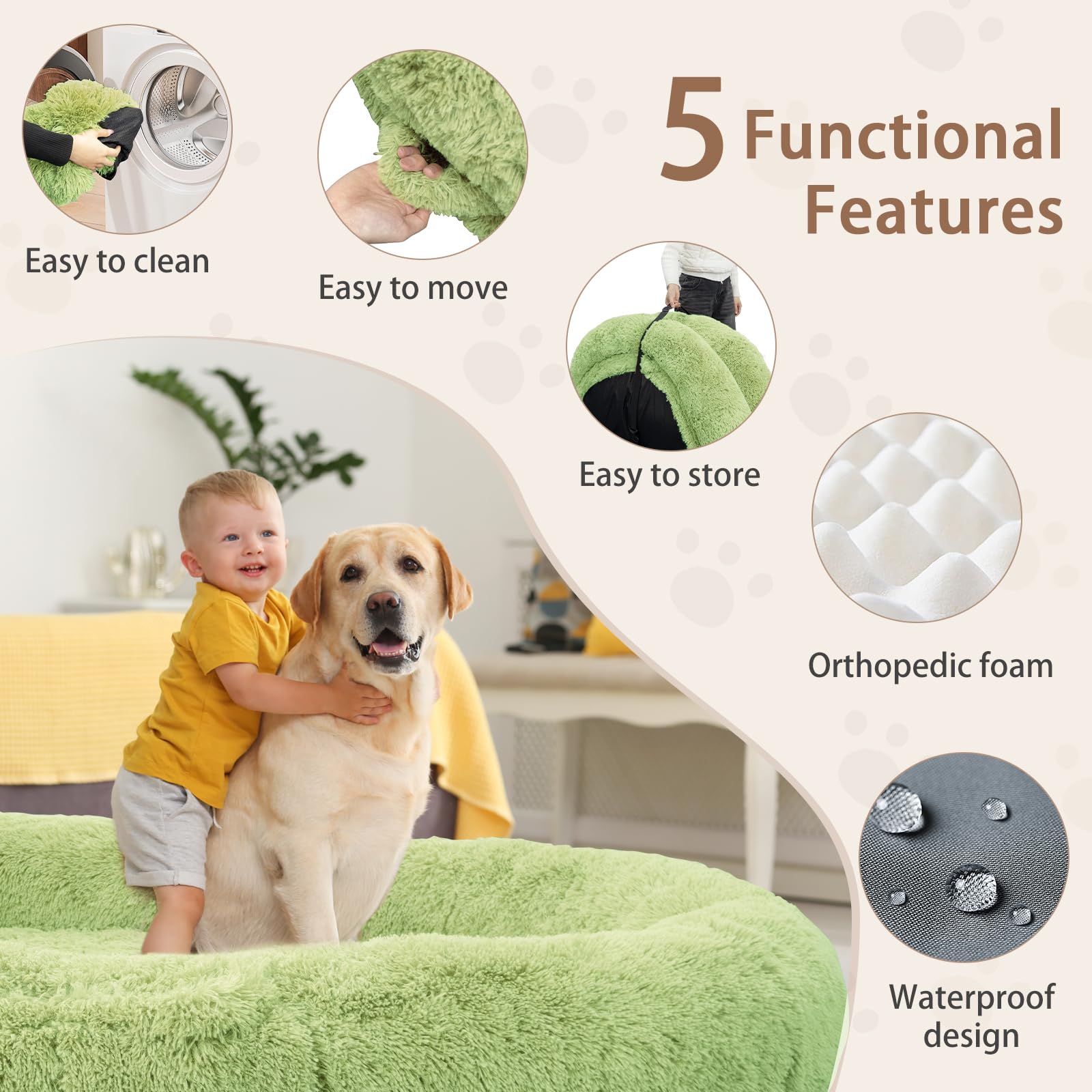 ROOMTEC Human Dog Bed, 71''x45''x12'' Size Fits Adult and Pet Washable Giant People Bed 10 CM Thick Memory Foam Large Oversize Pet Bed with Plump Pillow, Blanket, Strap - Pink: Green 78"L x 51"W x 12"H