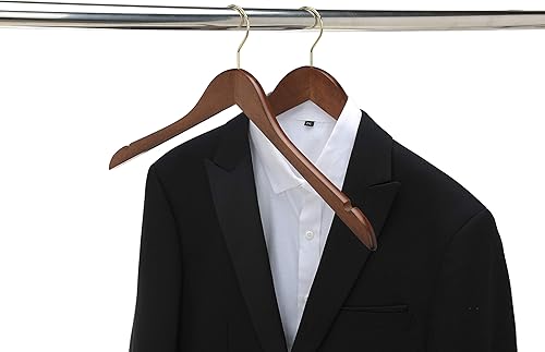 Miniatura 2 de Perchas de madera semicurvadas de calidad, paquete de 10 perchas de madera maciza con acabado liso con gancho giratorio, chaqueta, pantalón, perchas